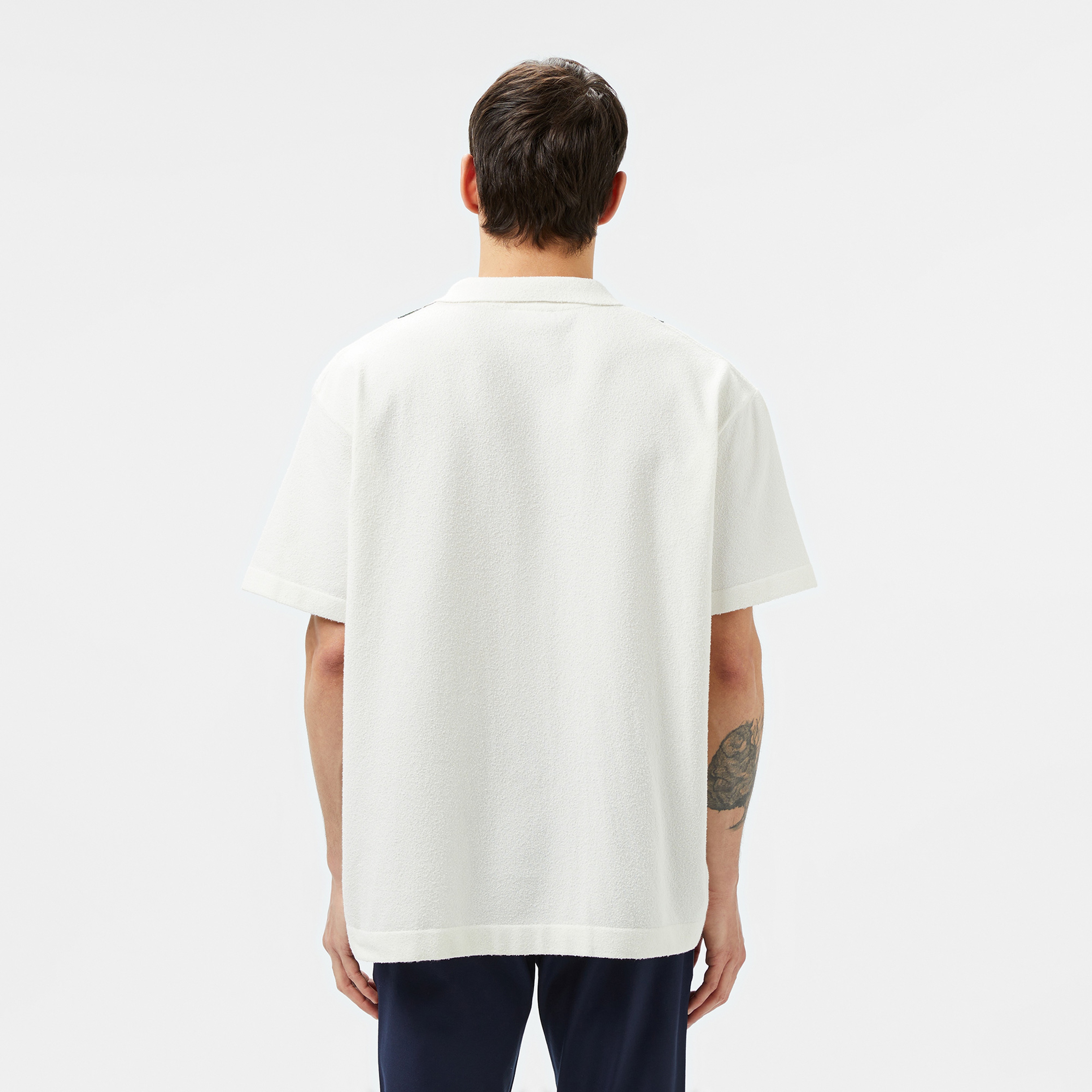 Erkek Kısa Kollu Polo Yaka Renk Bloklu Beyaz Triko