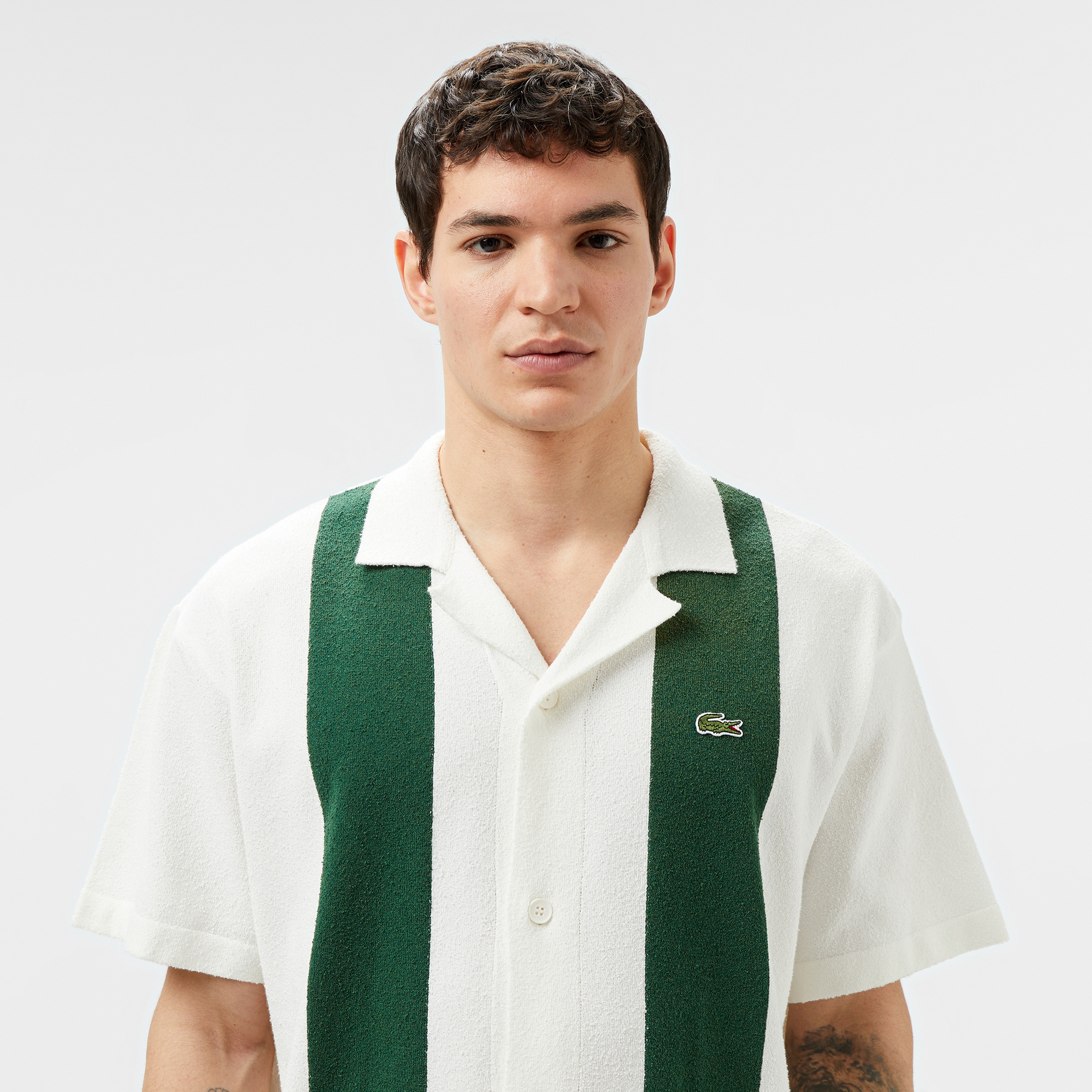 Erkek Kısa Kollu Polo Yaka Renk Bloklu Beyaz Triko