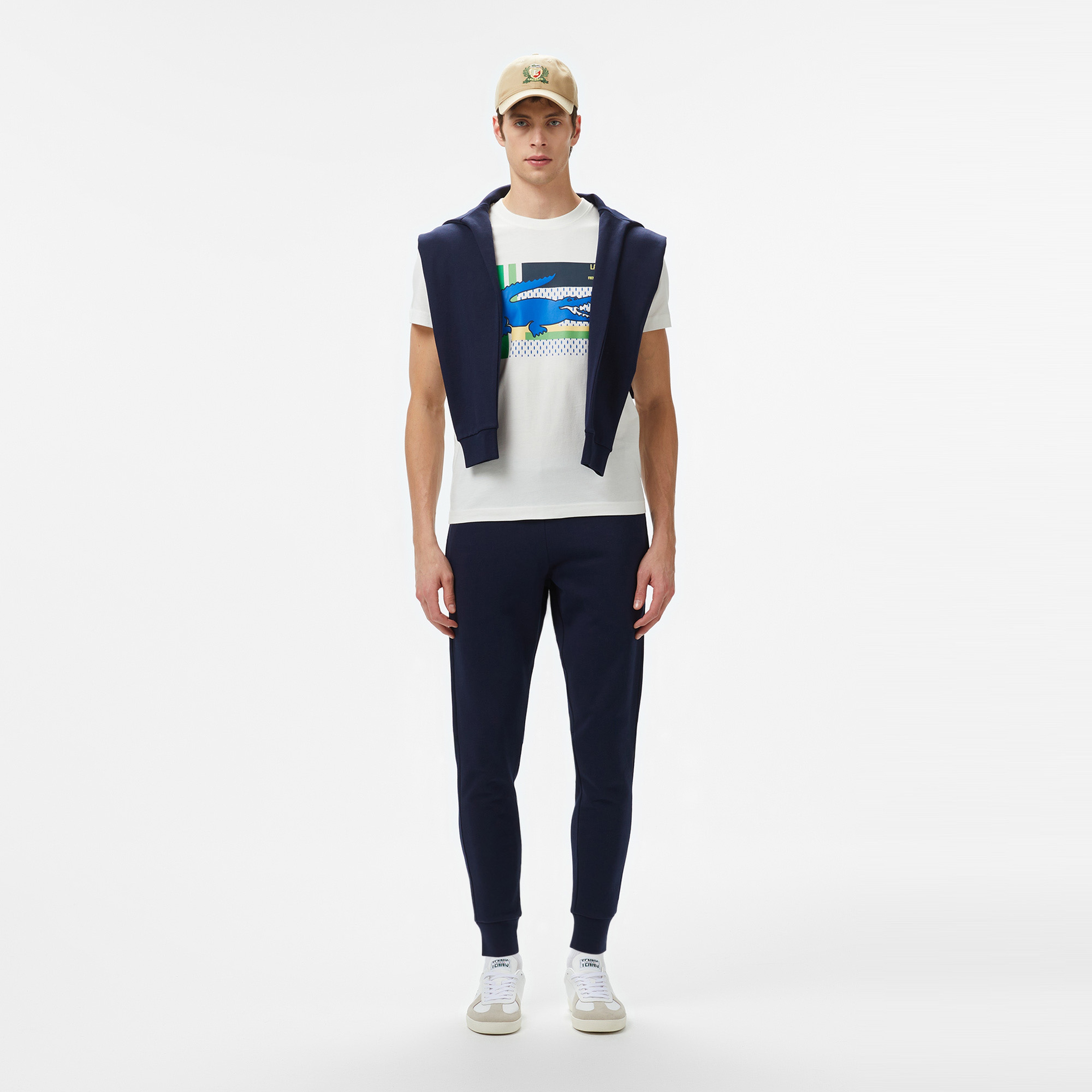 Erkek Bisiklet Yaka Baskılı Beyaz T-Shirt