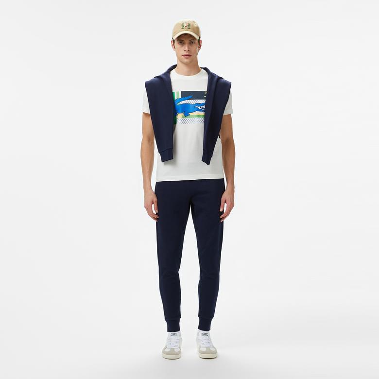 Erkek Bisiklet Yaka Baskılı Beyaz T-Shirt