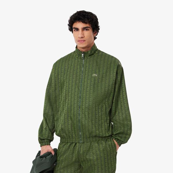 Erkek Dik Yaka Monogram Yeşil Ceket