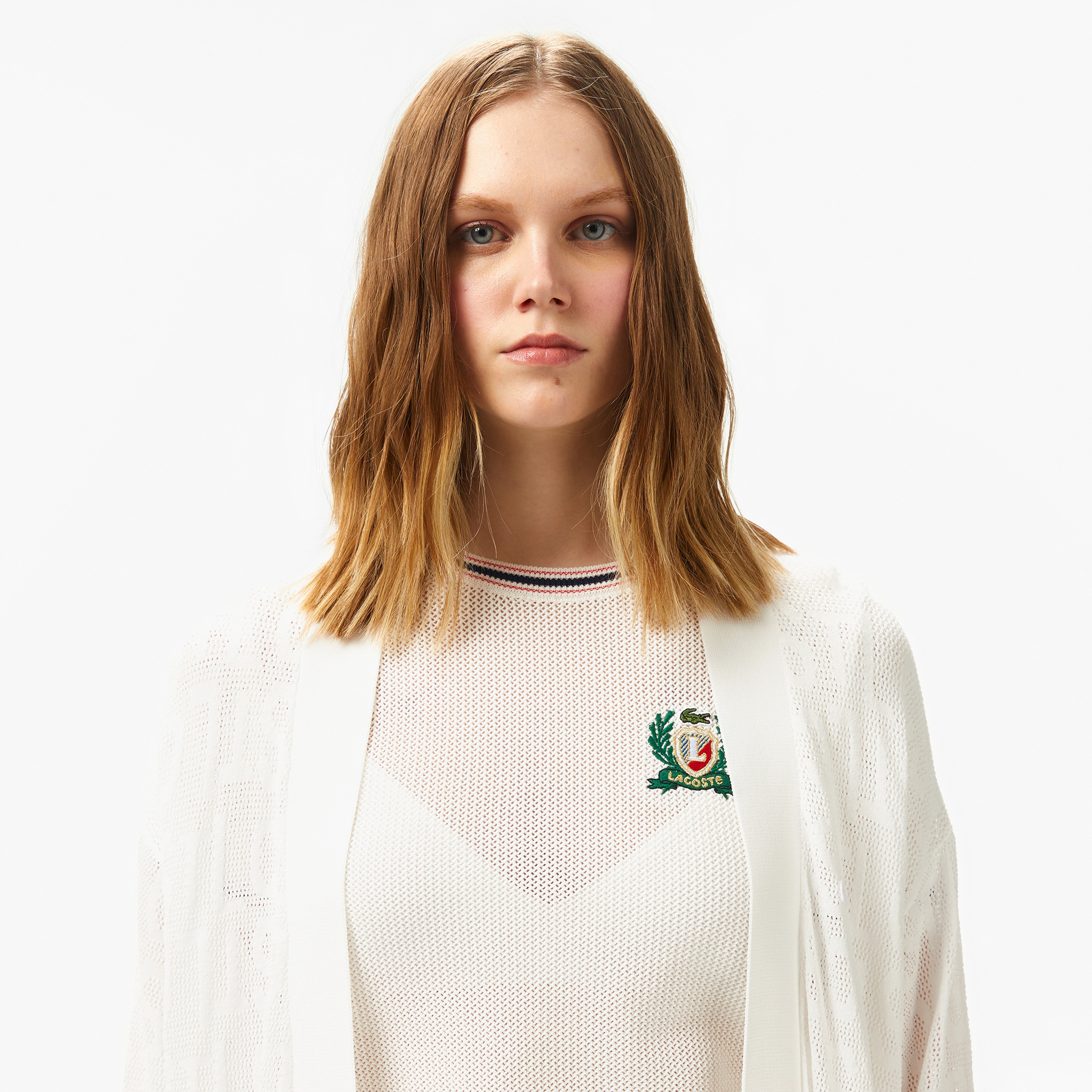 Kadın Relaxed Fit Desenli Beyaz Hırka