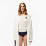 Kadın Relaxed Fit Desenli Beyaz Hırka