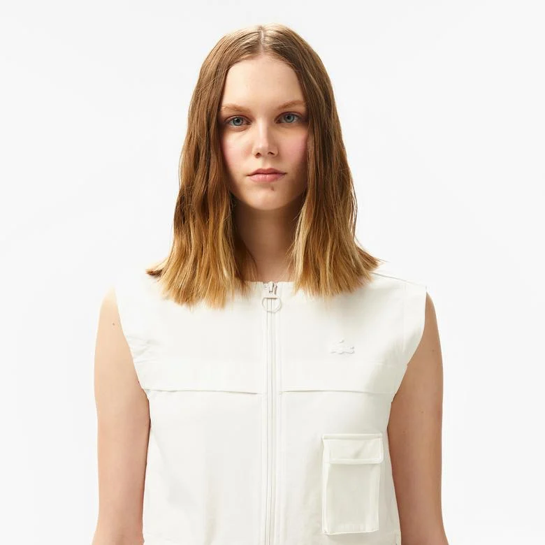 Kadın Regular Fit Kolsuz Fermuarlı Beyaz Gömlek