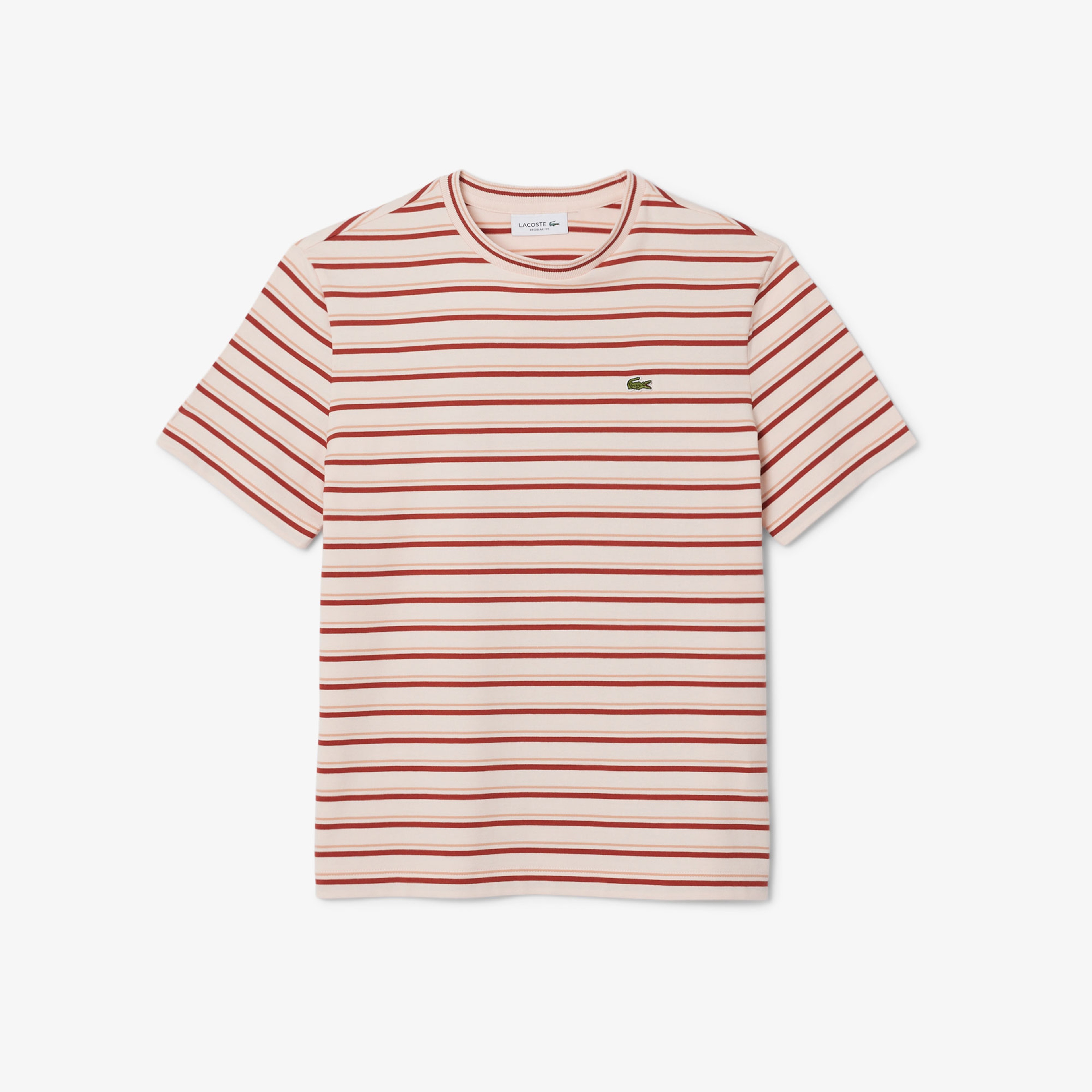 Kadın Regular Fit Bisiklet Yaka Çizgili Bej T-Shirt