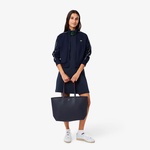 Kadın Regular Fit Kısa Kollu Bisiklet Yaka Lacivert Elbise