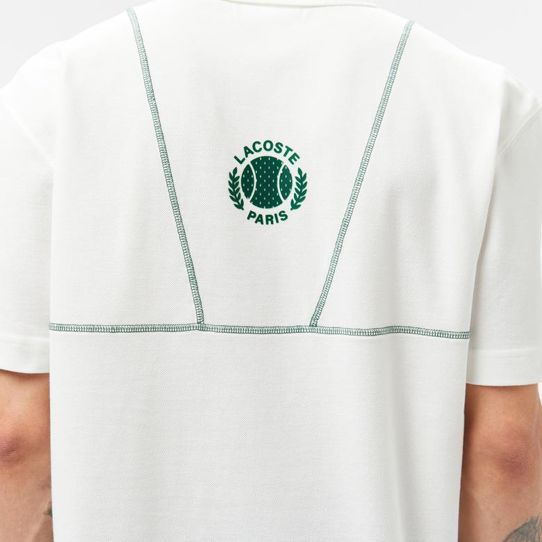 Erkek Loose Fit Desenli Beyaz Polo