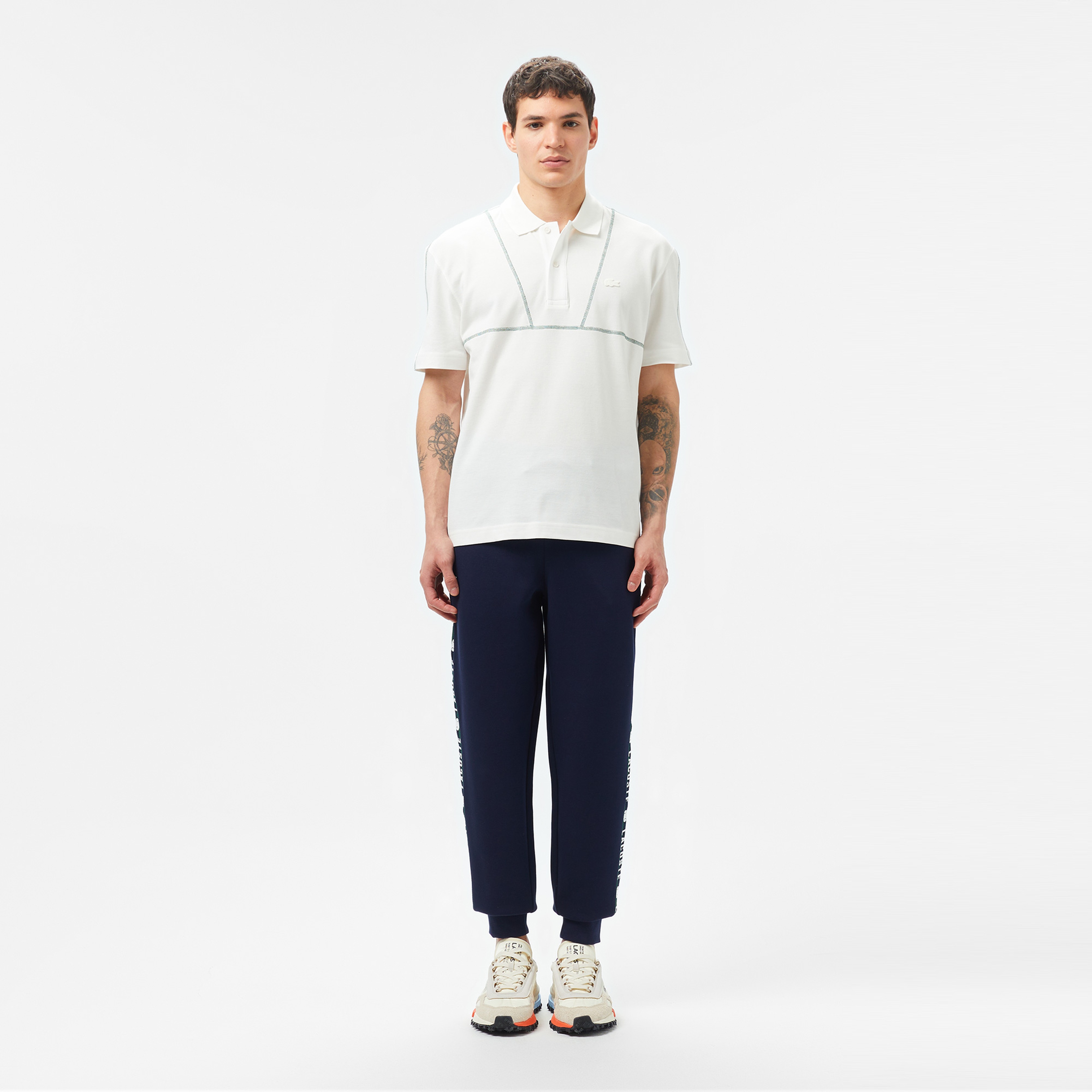 Erkek Loose Fit Desenli Beyaz Polo