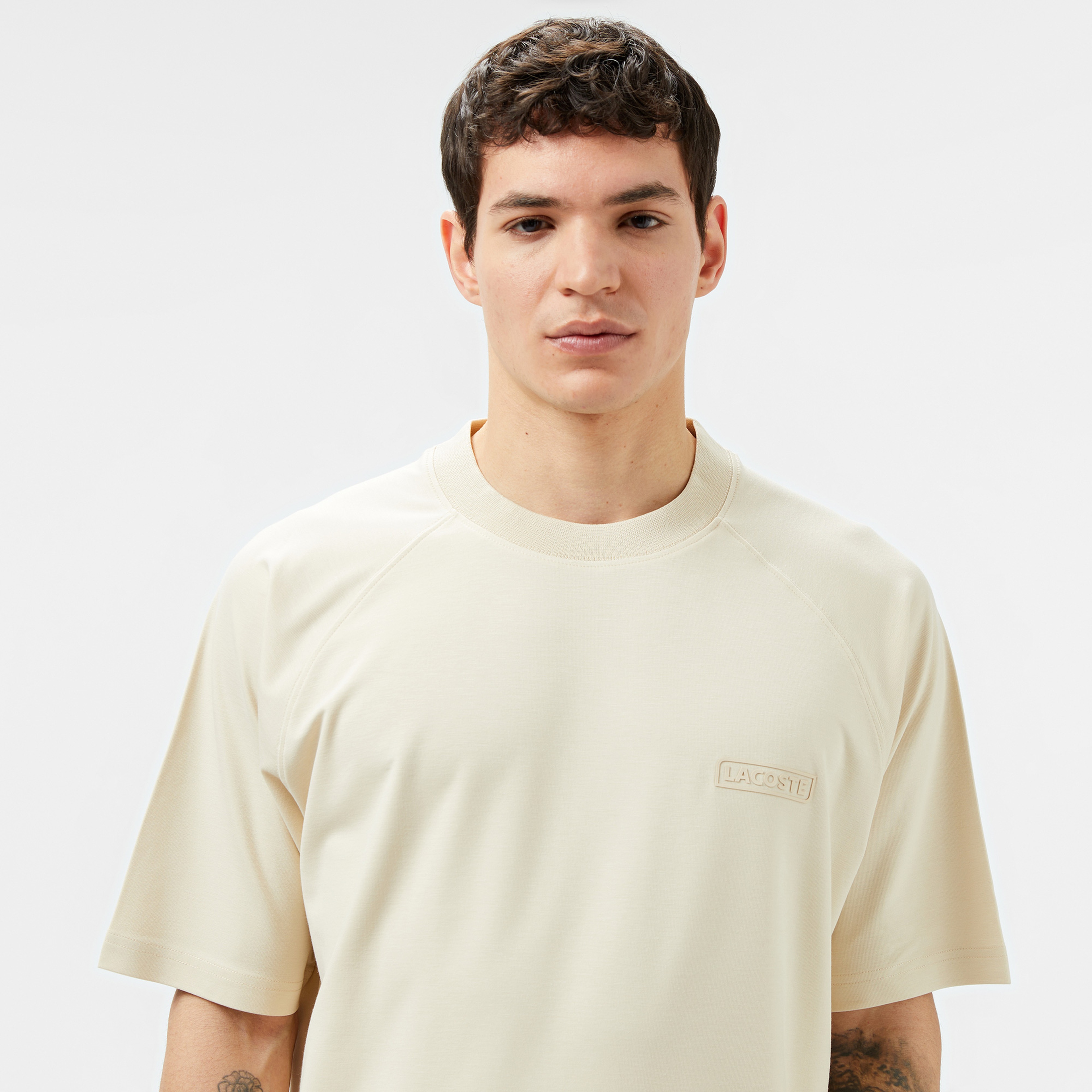 Erkek Oversize Fit Bisiklet Yaka Bej T-Shirt