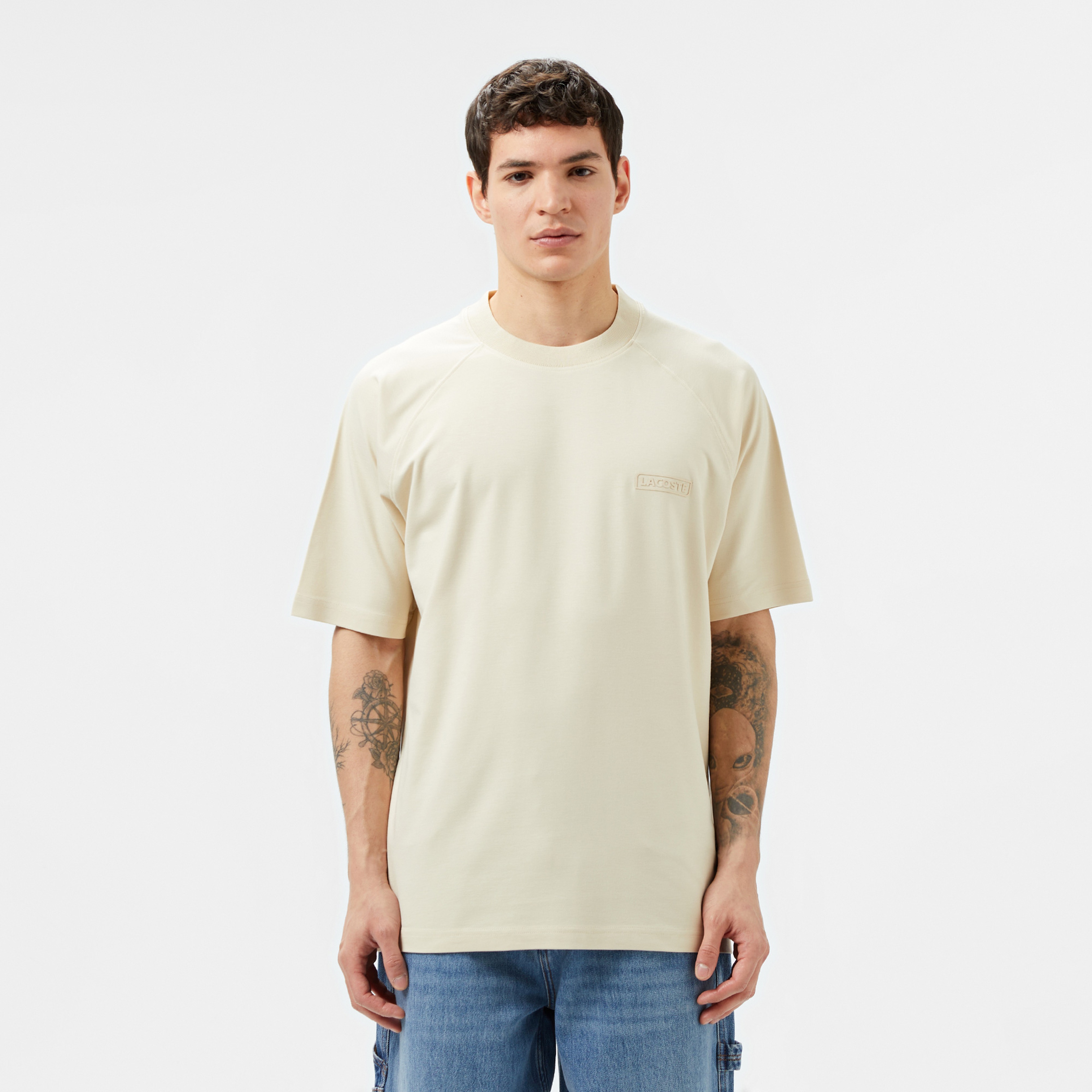 Erkek Oversize Fit Bisiklet Yaka Bej T-Shirt