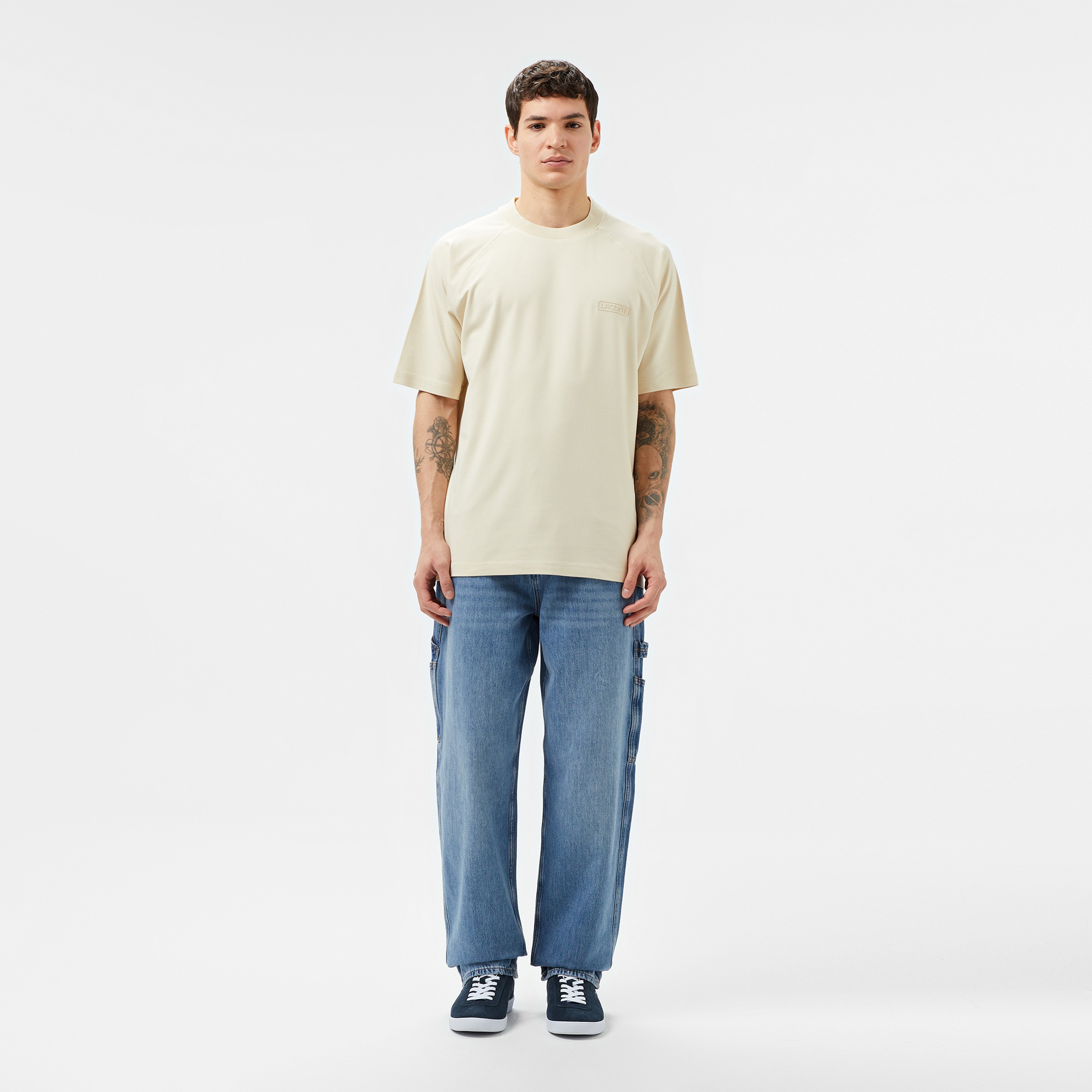 Erkek Oversize Fit Bisiklet Yaka Bej T-Shirt