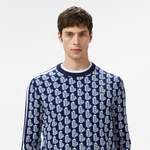 Erkek Classic Fit Bisiklet Yaka Monogram Lacivert Kazak