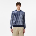 Erkek Classic Fit Bisiklet Yaka Monogram Lacivert Kazak