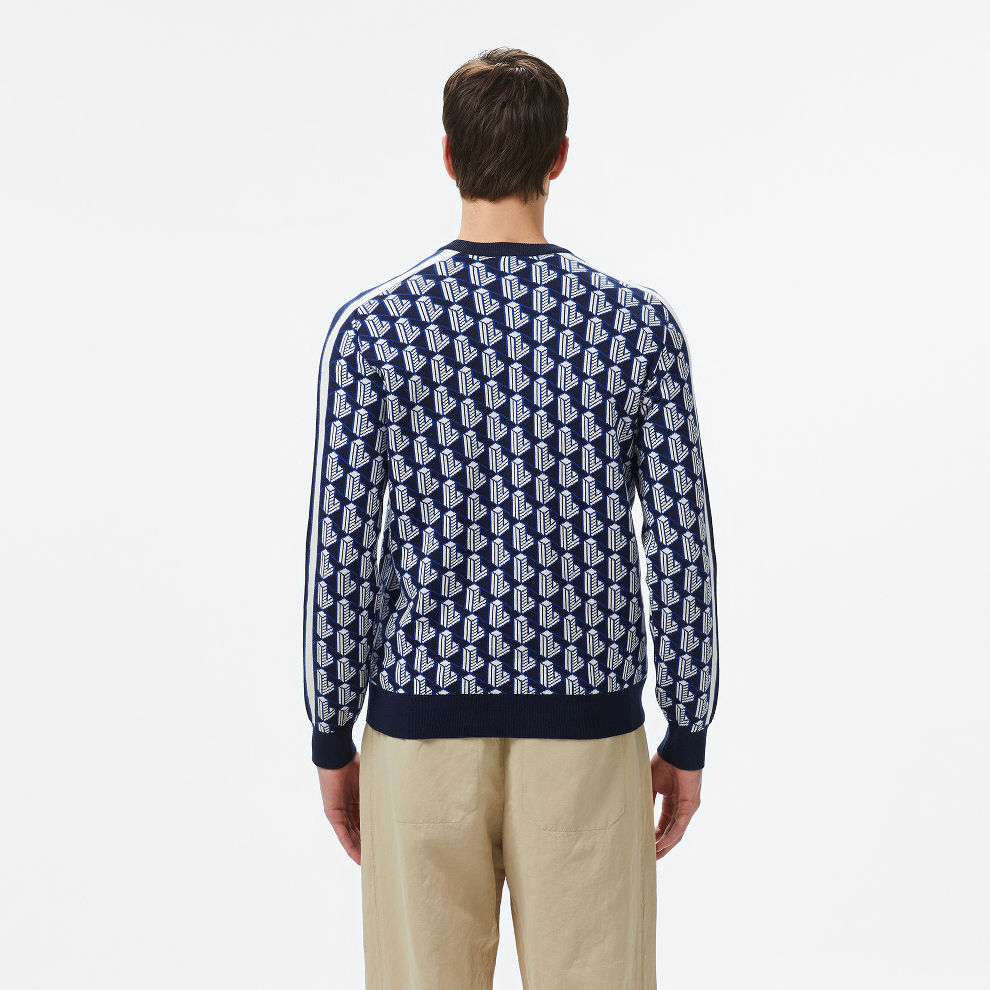 Erkek Classic Fit Bisiklet Yaka Monogram Lacivert Kazak