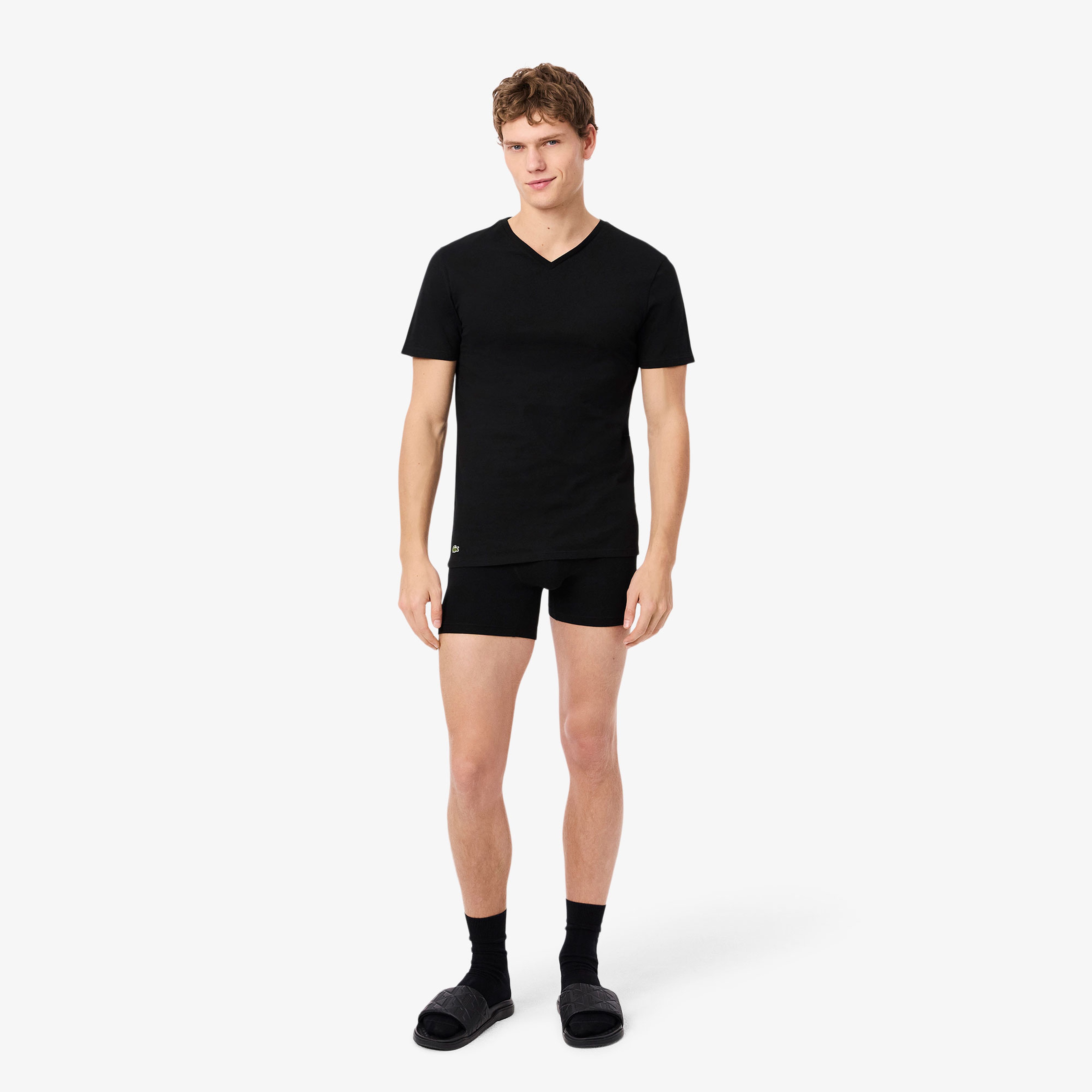 Erkek Slim Fit Kısa Kollu V Yaka 3'lü Siyah Pijama Üstü