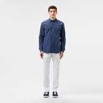 Erkek Slim Fit Düğmeli Yaka Lacivert Gömlek