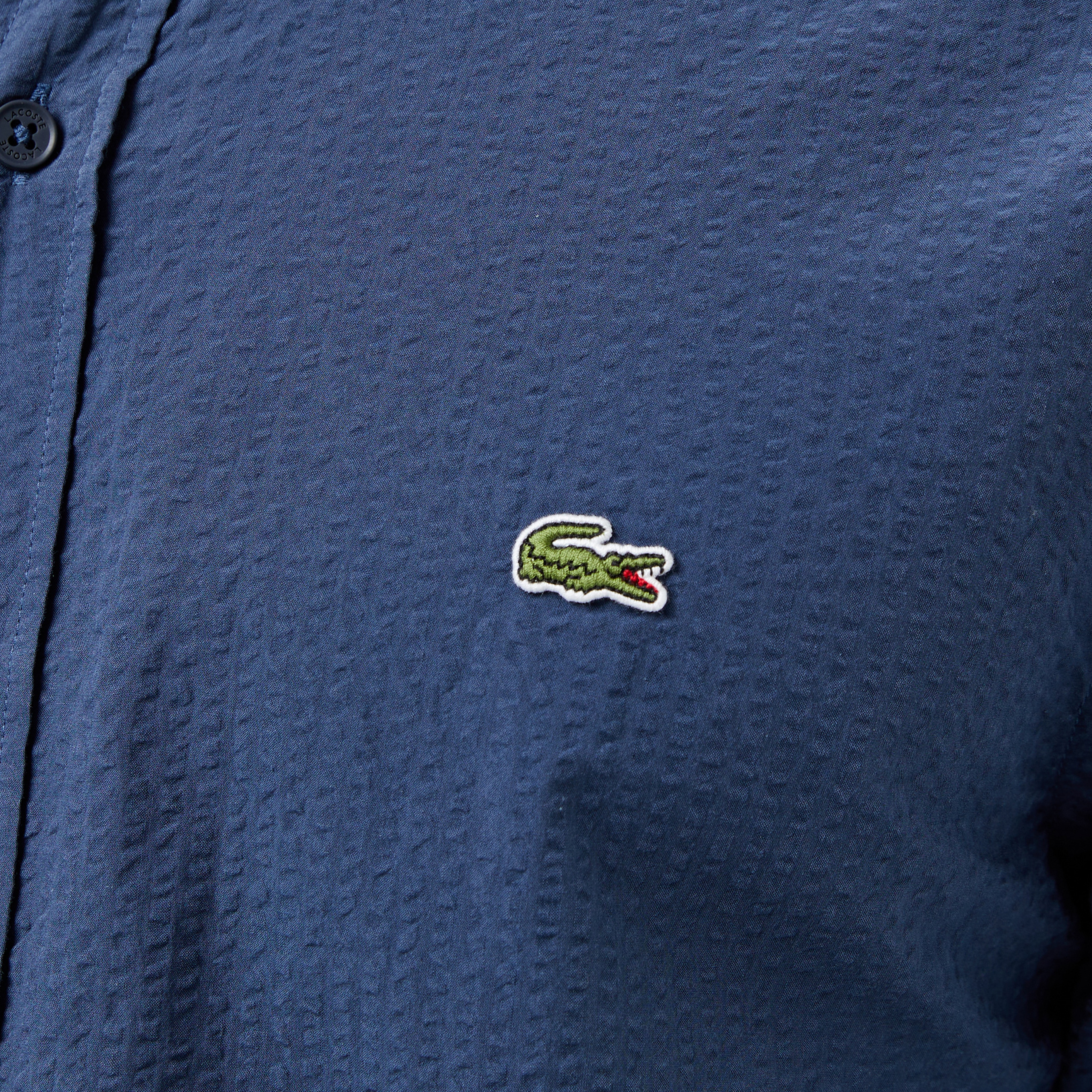 Erkek Slim Fit Düğmeli Yaka Lacivert Gömlek