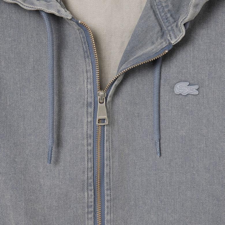 Erkek Kapüşonlu Denim Gri Ceket