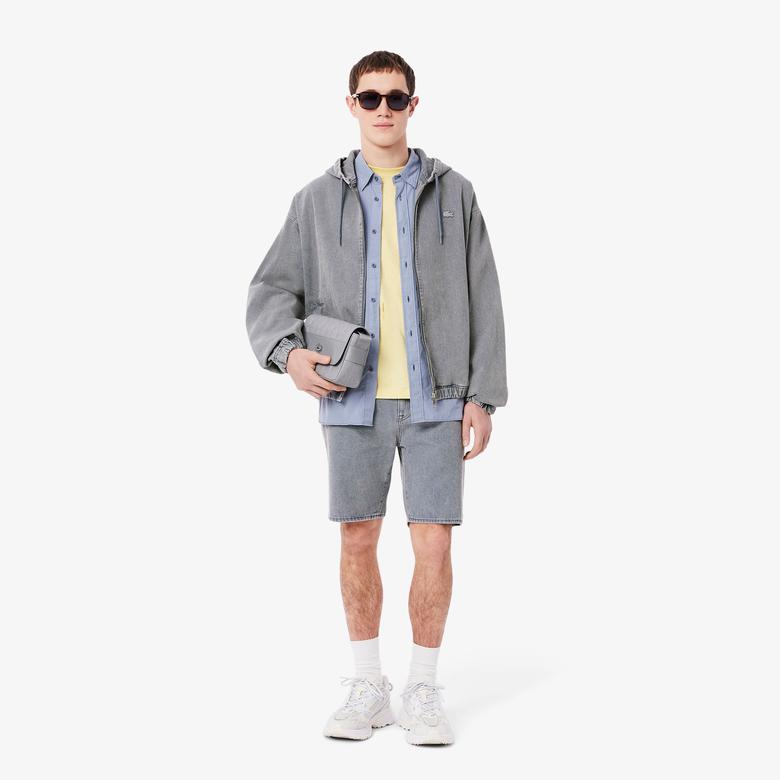 Erkek Kapüşonlu Denim Gri Ceket
