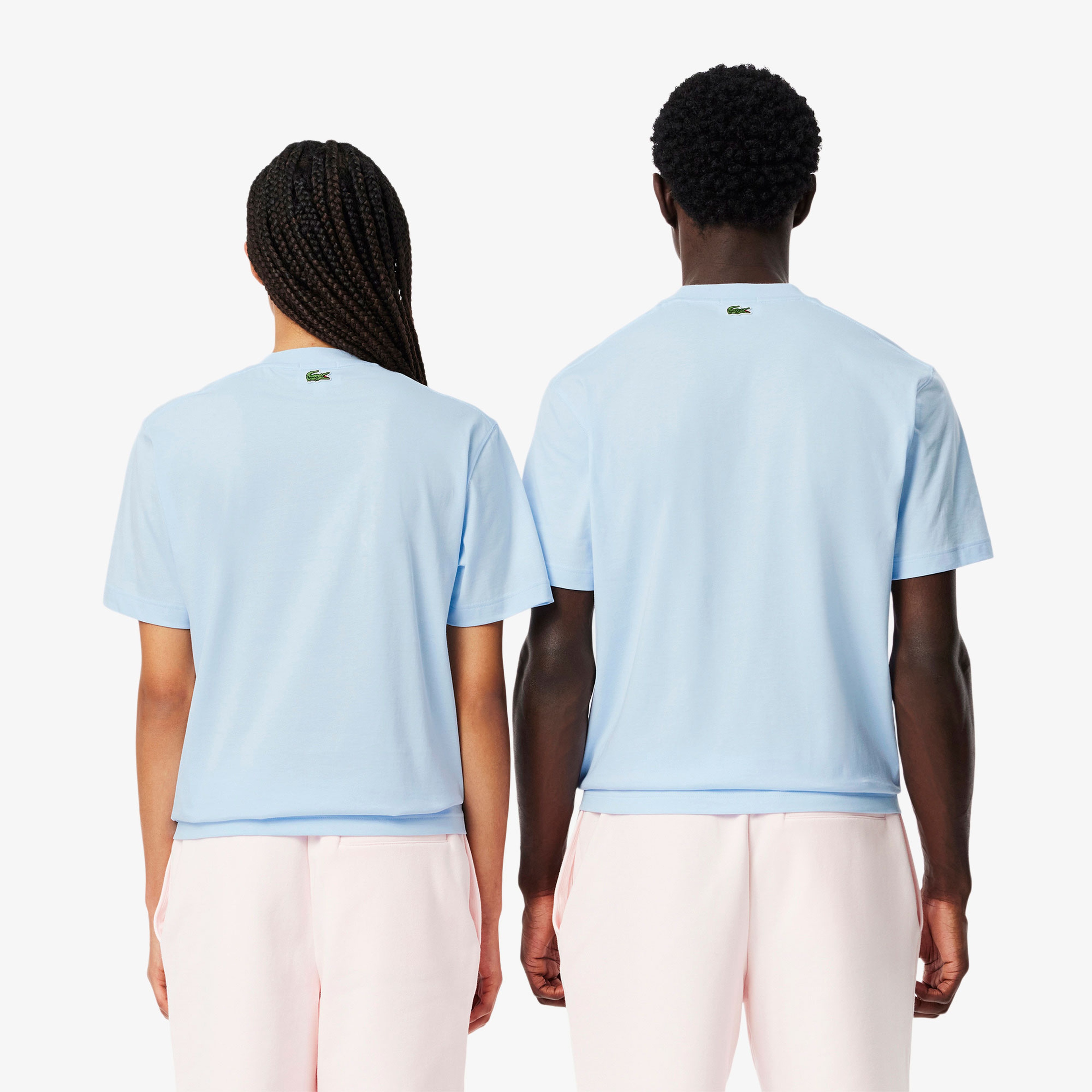 Unisex Bisiklet Yaka Baskılı Açık Mavi T-Shirt