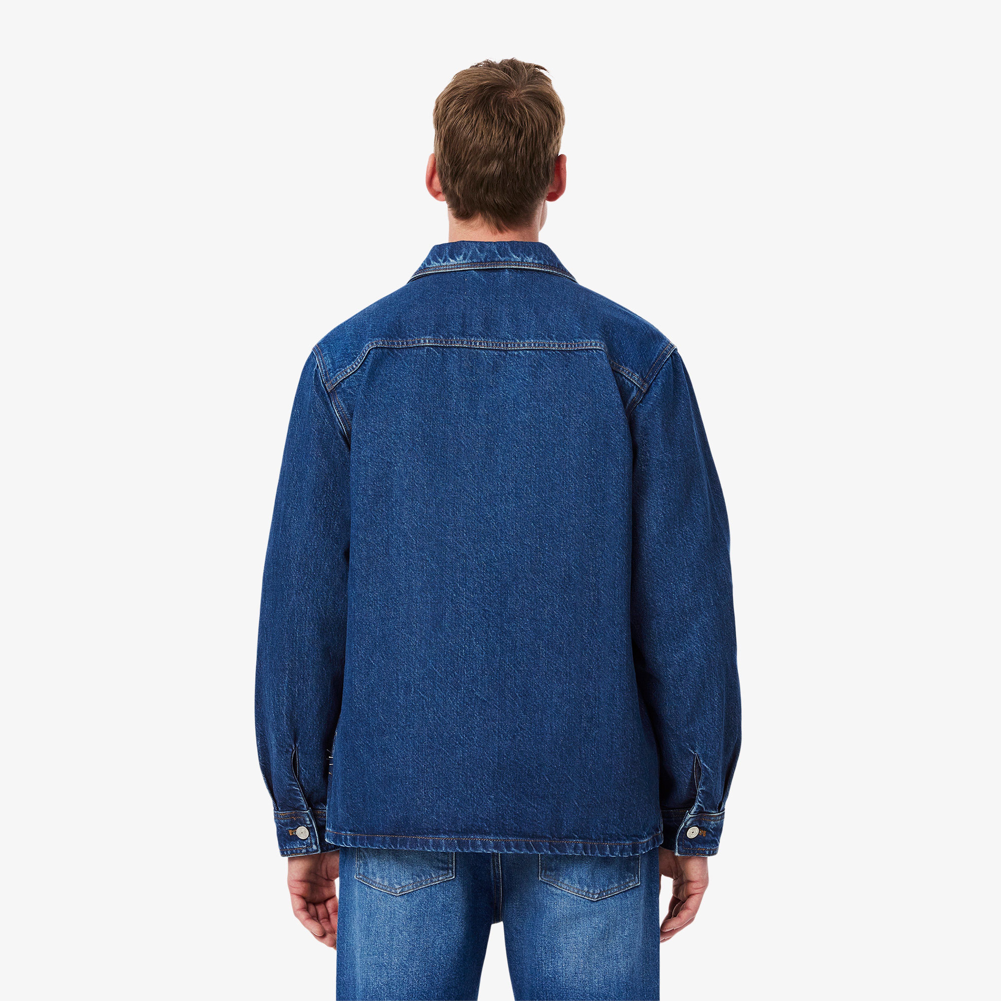 Erkek Oversize Fit Gömlek Yaka Denim Koyu Mavi Ceket