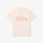 Erkek Classic Fit Bisiklet Yaka Baskılı Pembe T-Shirt