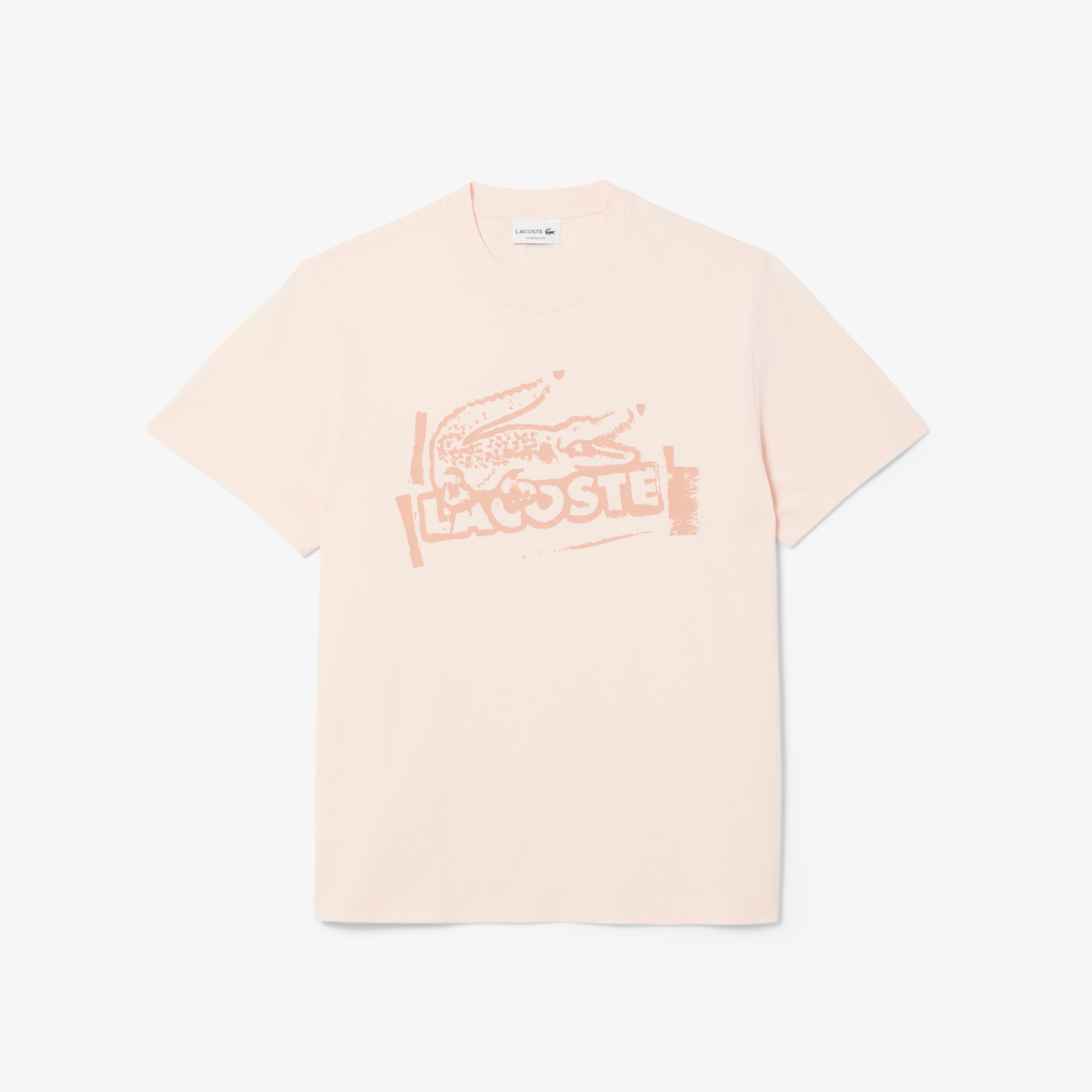 Erkek Classic Fit Bisiklet Yaka Baskılı Pembe T-Shirt