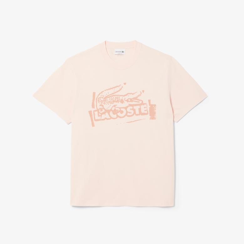 Erkek Classic Fit Bisiklet Yaka Baskılı Pembe T-Shirt