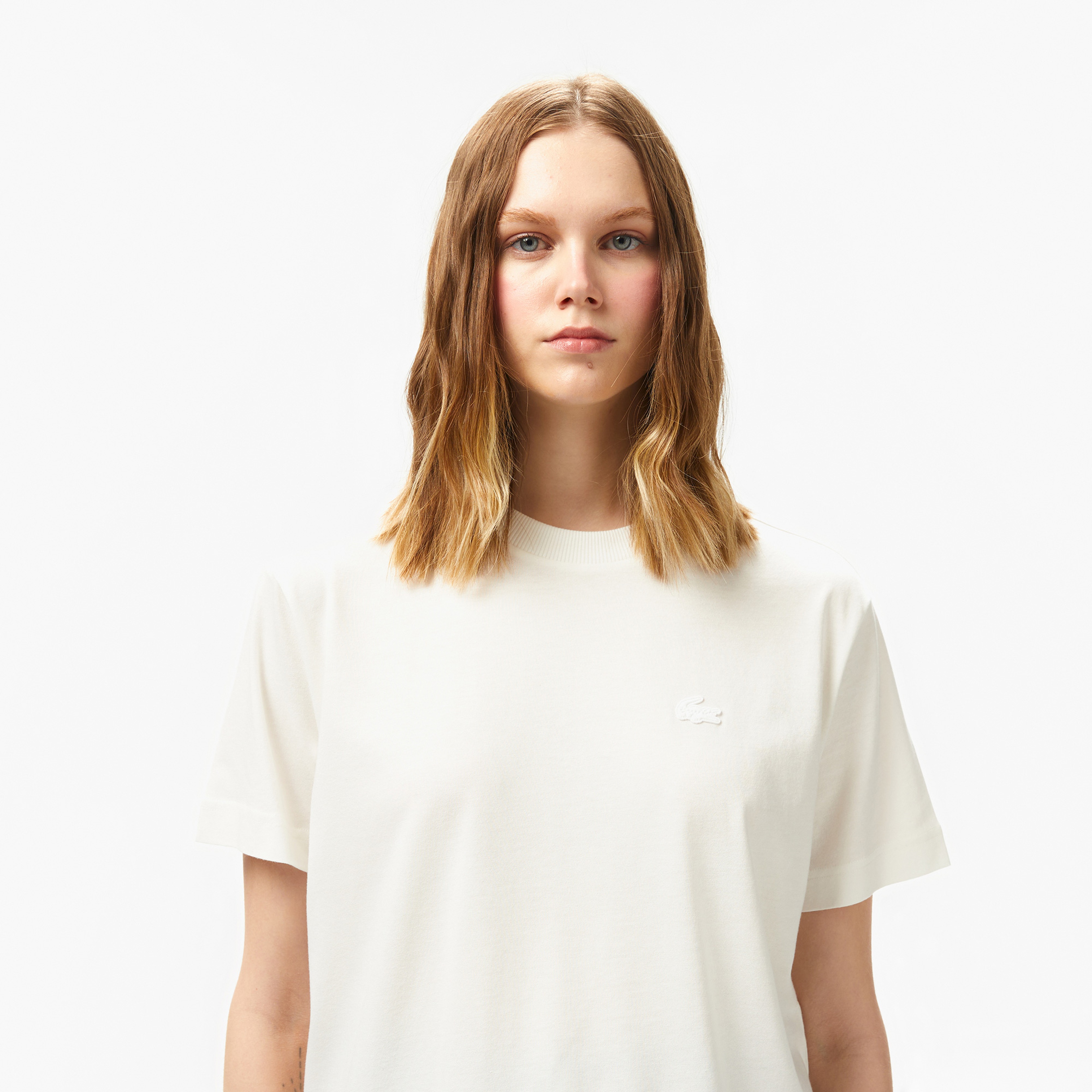 Kadın Loose Fit Bisiklet Yaka Beyaz T-Shirt