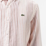 Erkek Regular Fit Çizgili Keten Kahverengi Gömlek