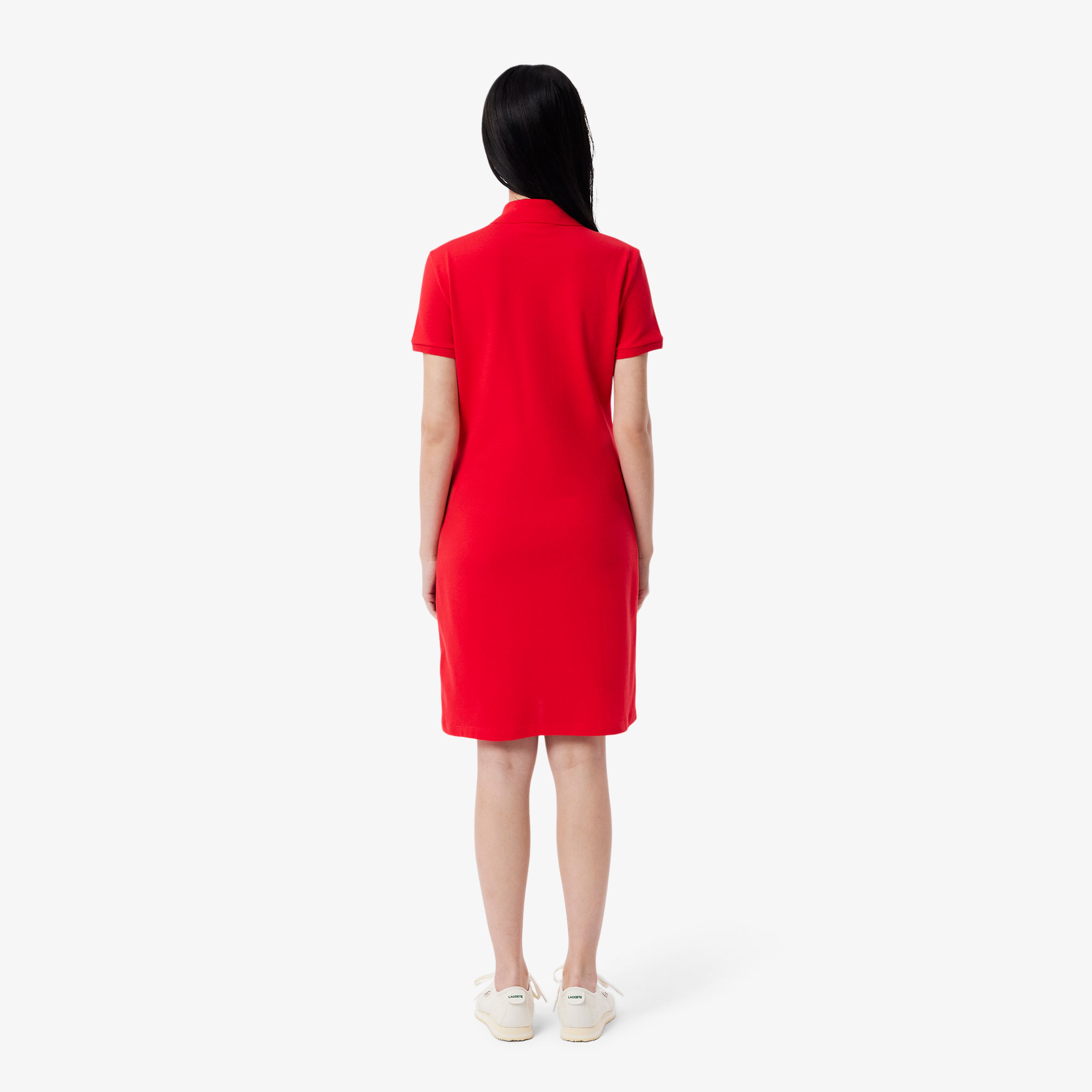 Kadın Slim Fit Kısa Kollu Polo Yaka Kırmızı Elbise