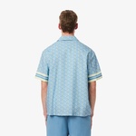 Erkek Relaxed Fit Kısa Kollu Monogram Mavi Gömlek