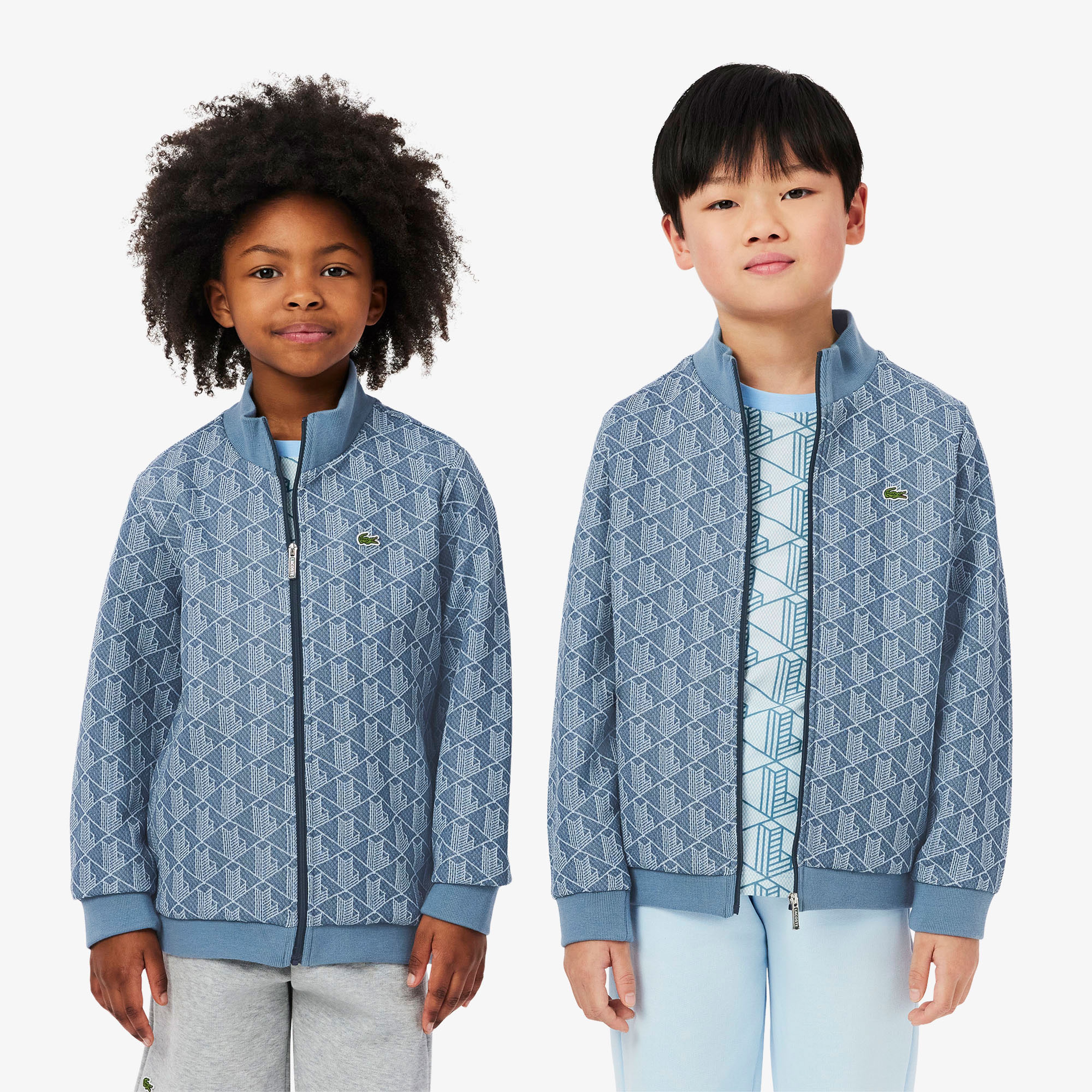 Çocuk Fermuarlı Monogram Mavi Sweatshirt