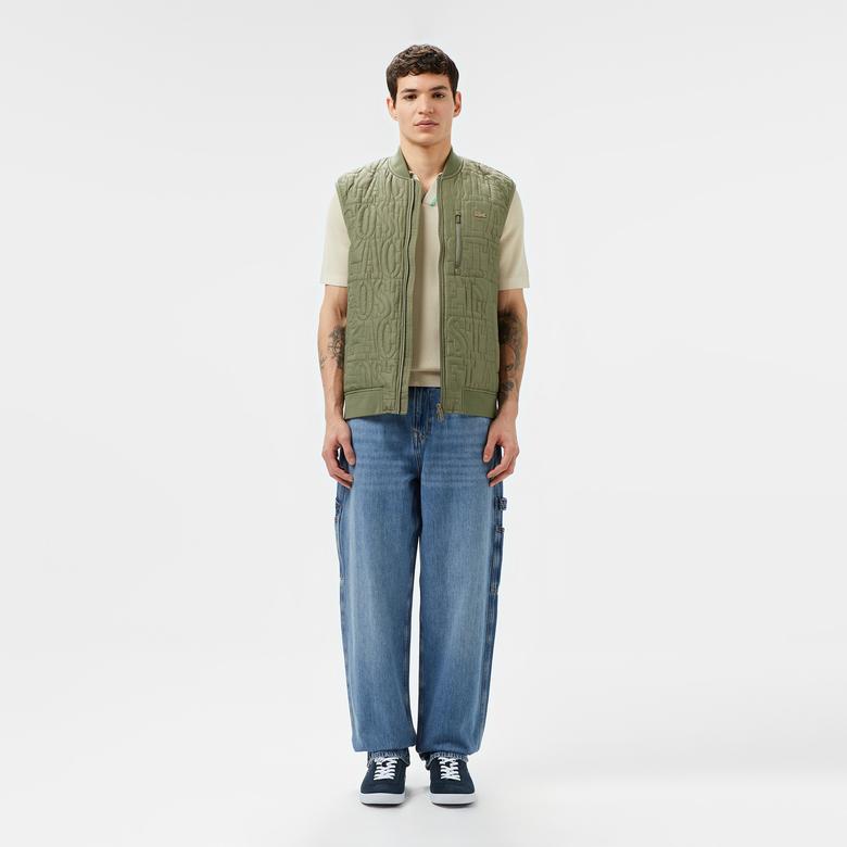 Erkek Regular Fit Dik Yaka Kapitone Yeşil Yelek