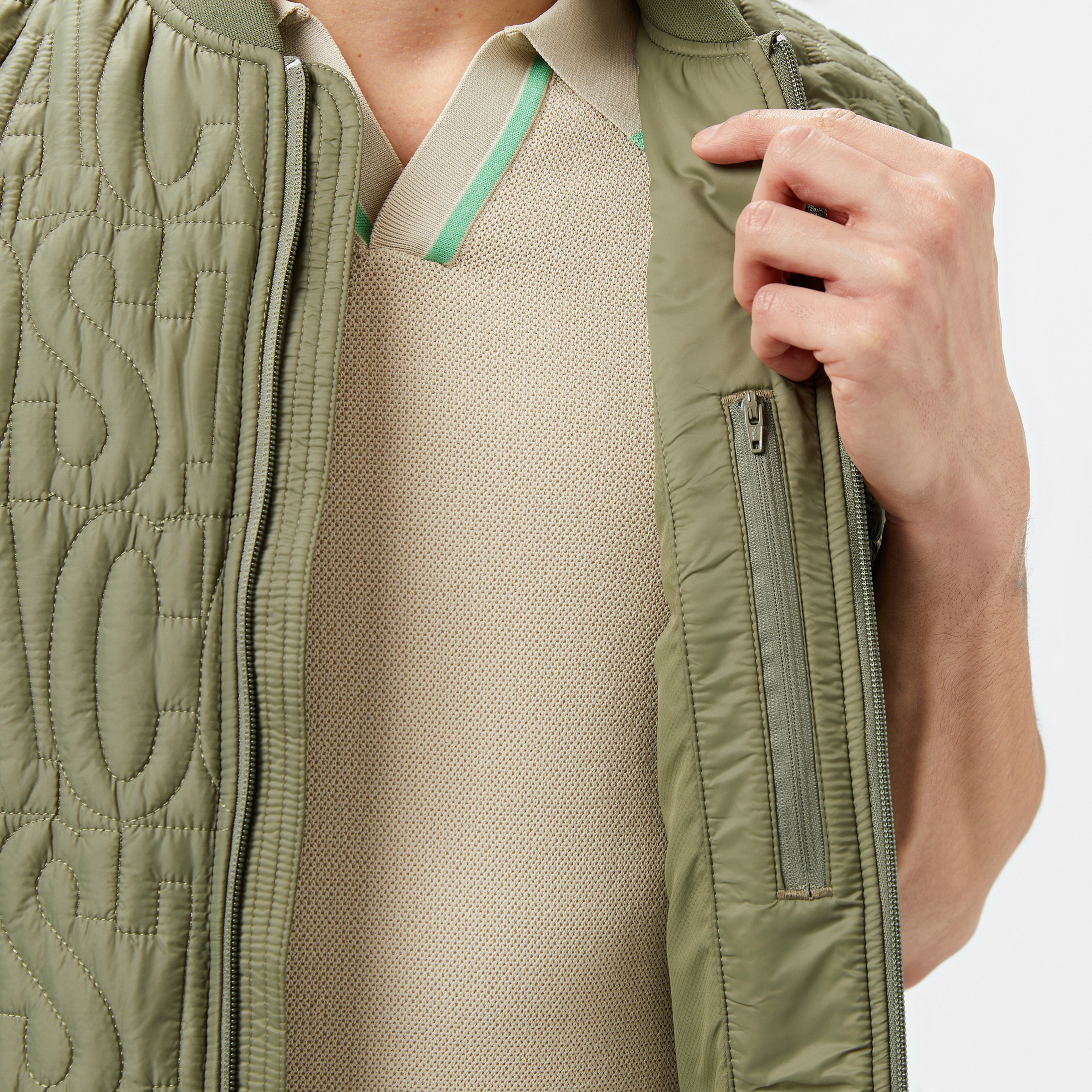 Erkek Regular Fit Dik Yaka Kapitone Yeşil Yelek