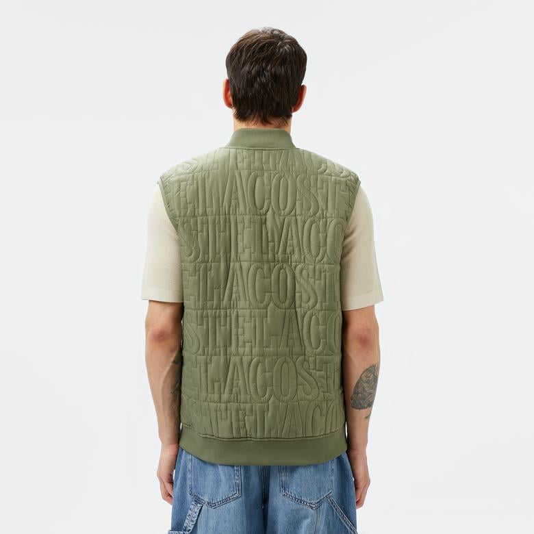 Erkek Regular Fit Dik Yaka Kapitone Yeşil Yelek