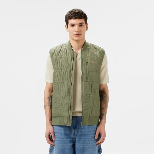 Erkek Regular Fit Dik Yaka Kapitone Yeşil Yelek