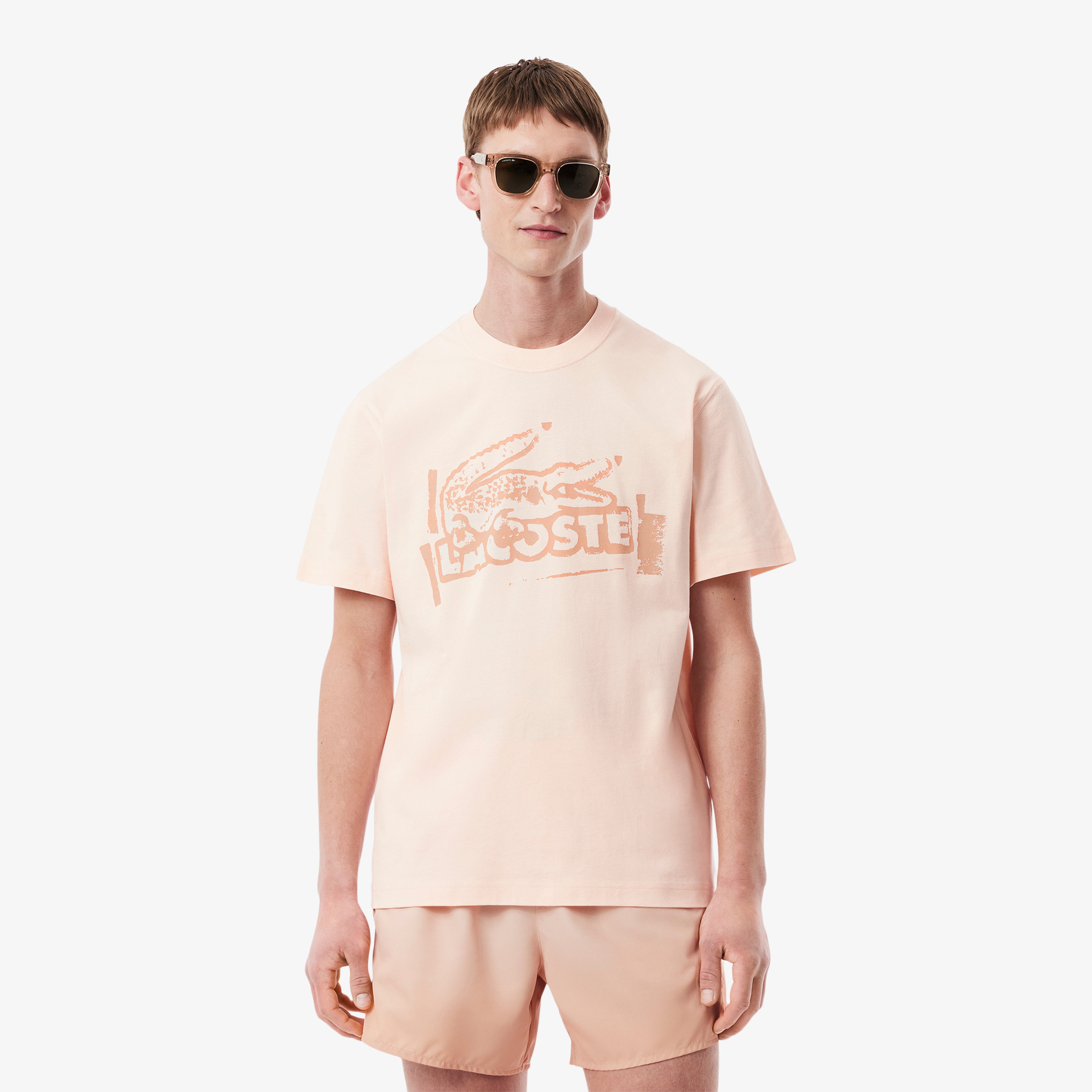 Erkek Classic Fit Bisiklet Yaka Baskılı Pembe T-Shirt