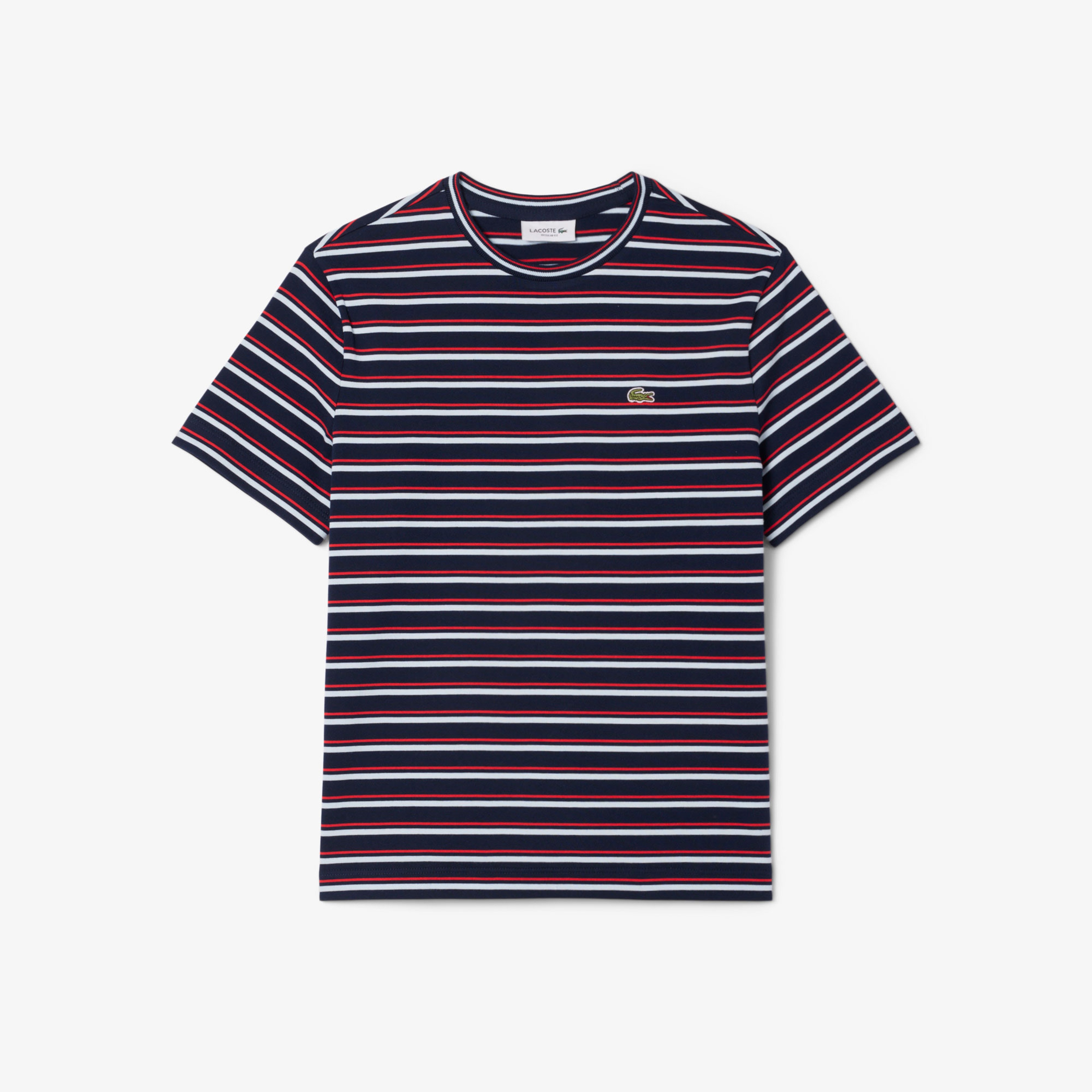 Kadın Regular Fit Bisiklet Yaka Çizgili Lacivert T-Shirt