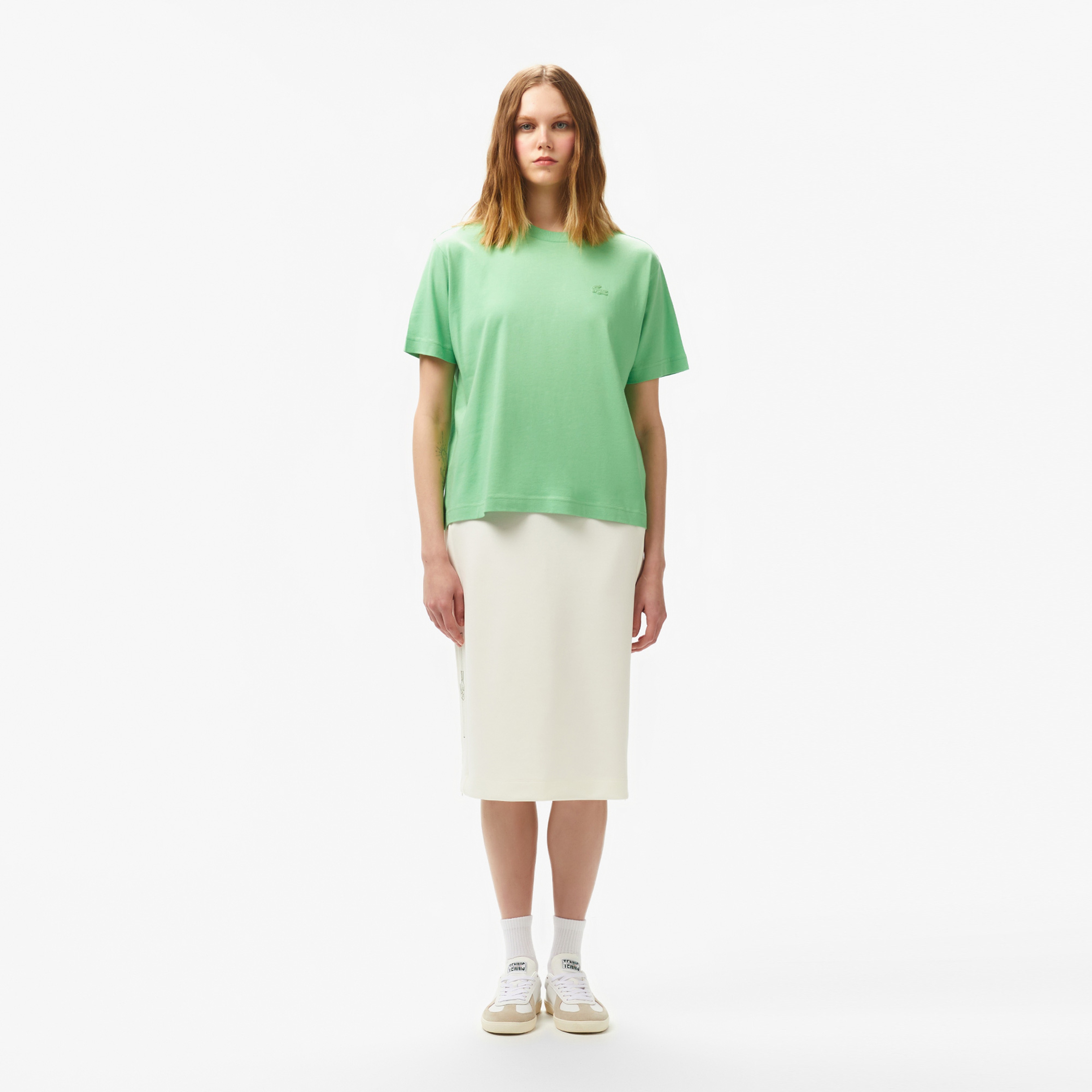 Kadın Loose Fit Bisiklet Yaka Açık Yeşil T-Shirt