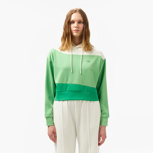Kadın Kapüşonlu Renk Bloklu Açık Yeşil Sweatshirt