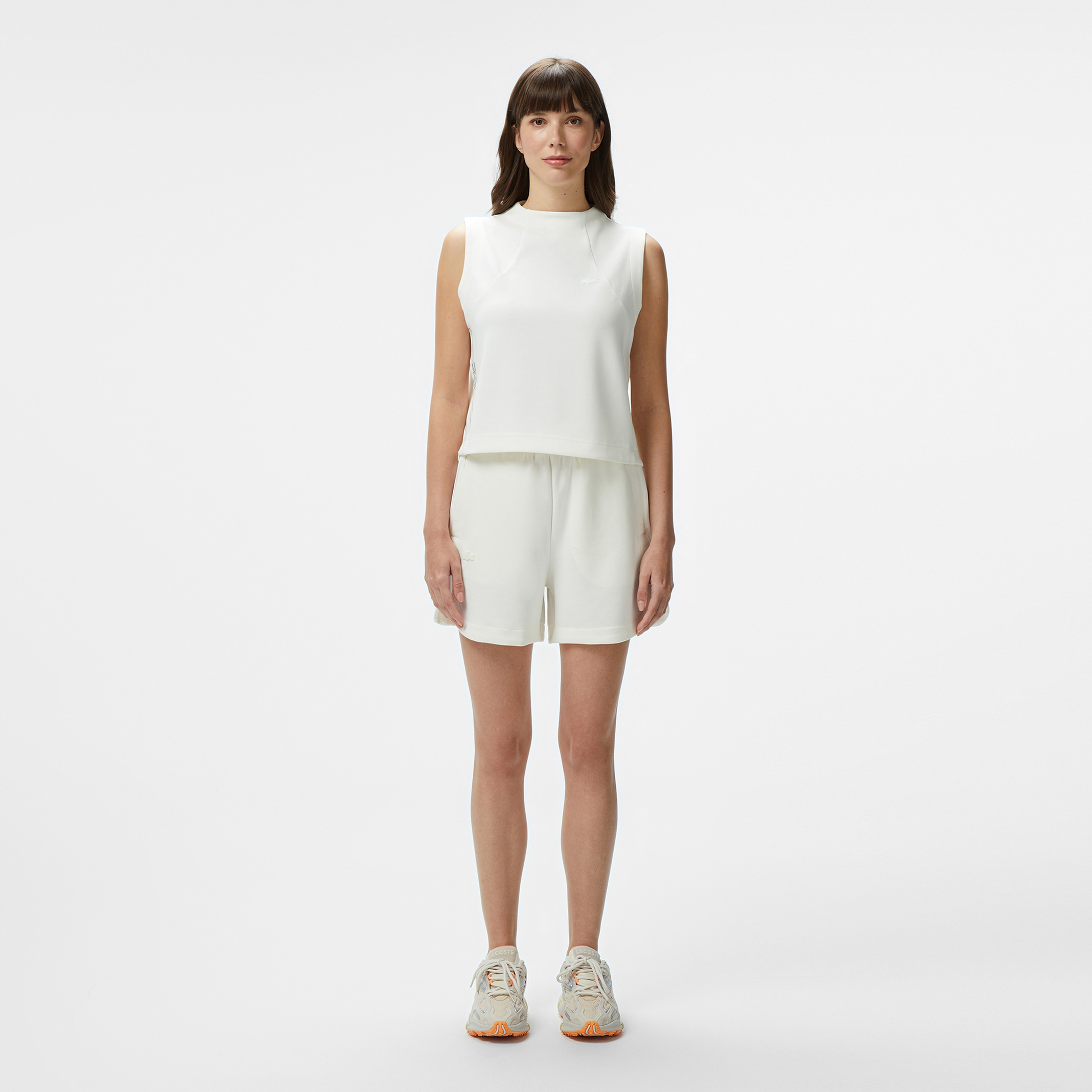 Kadın Slim Fit Kolsuz Bisiklet Yaka Beyaz T-Shirt