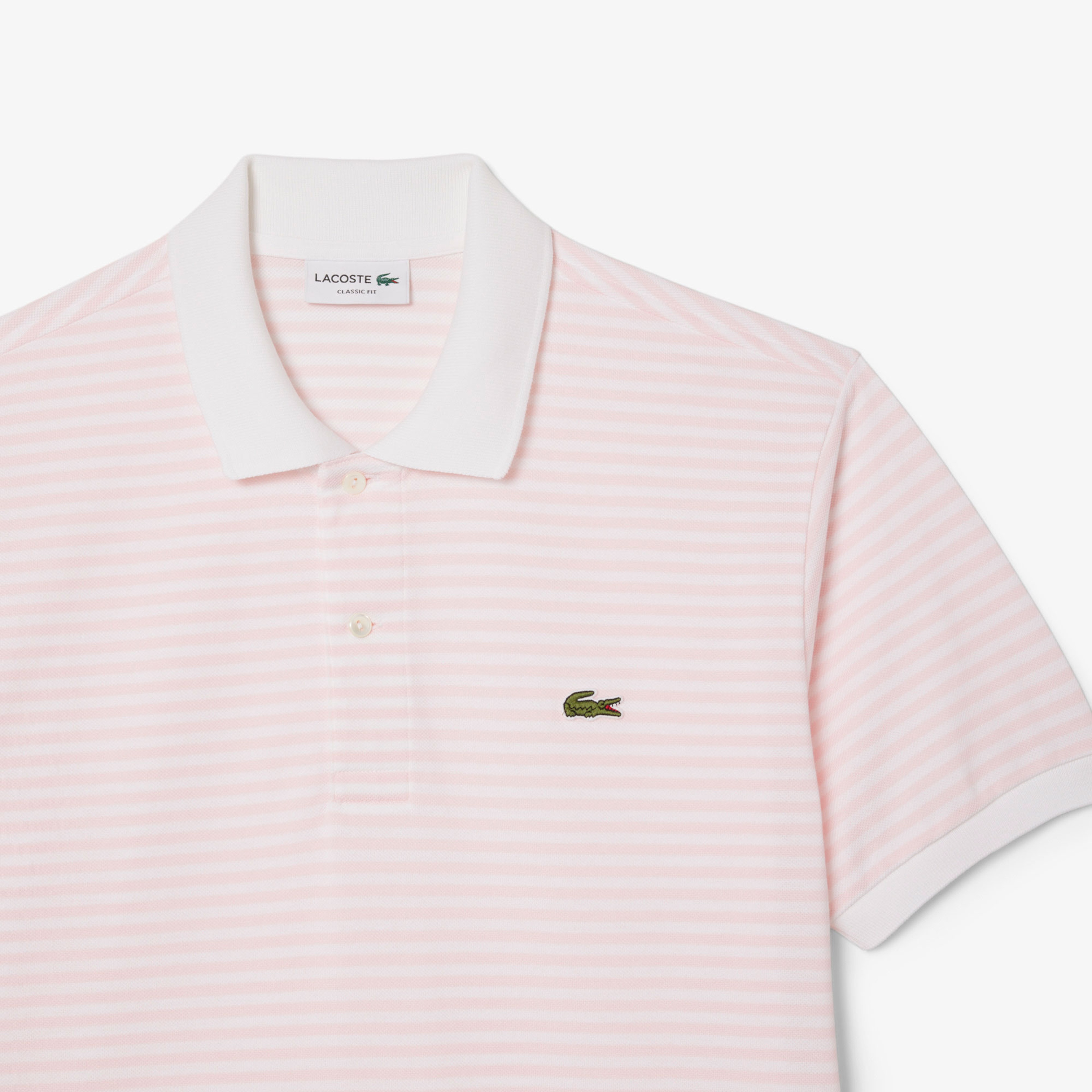L.12.12 Erkek Classic Fit Çizgili Pembe Polo