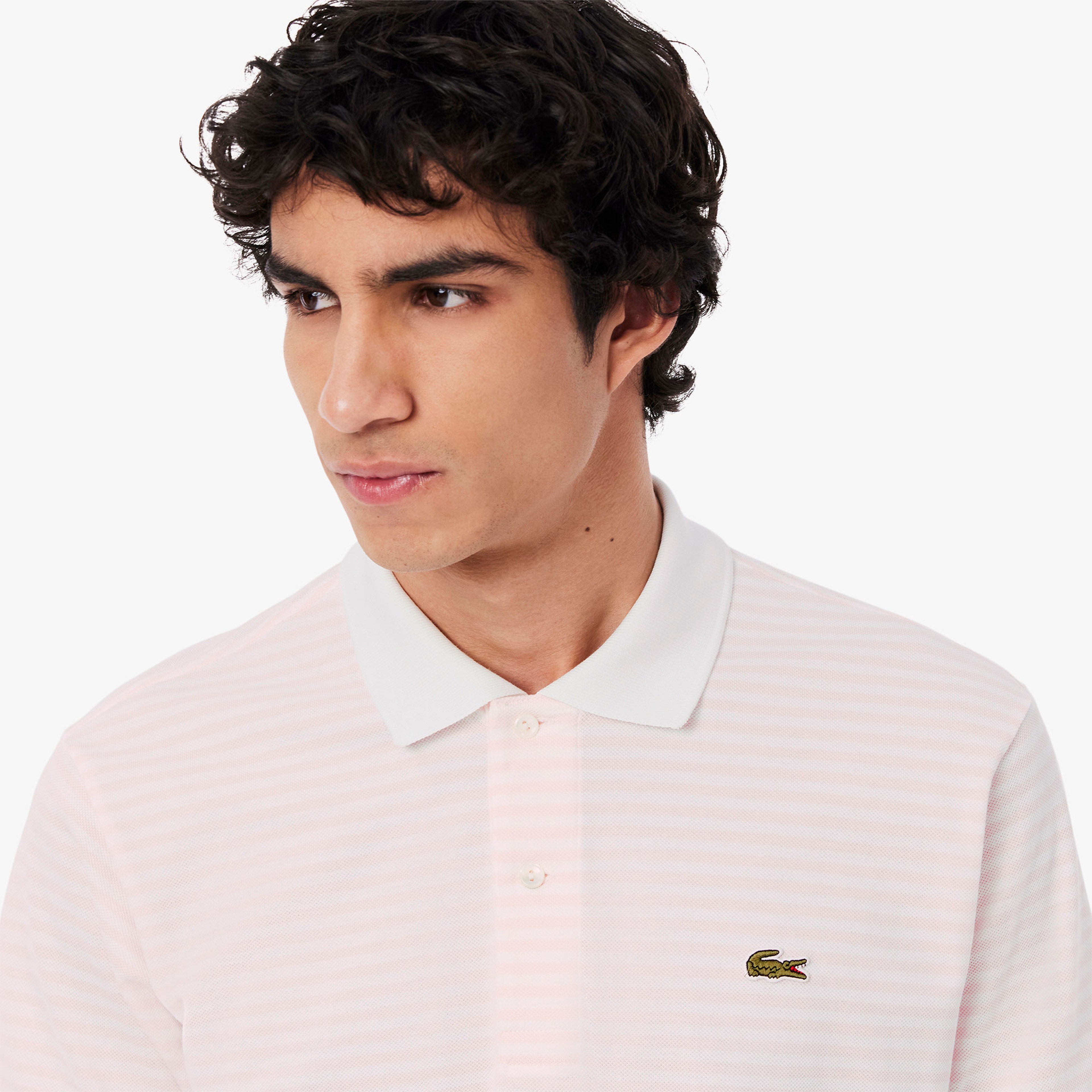 L.12.12 Erkek Classic Fit Çizgili Pembe Polo