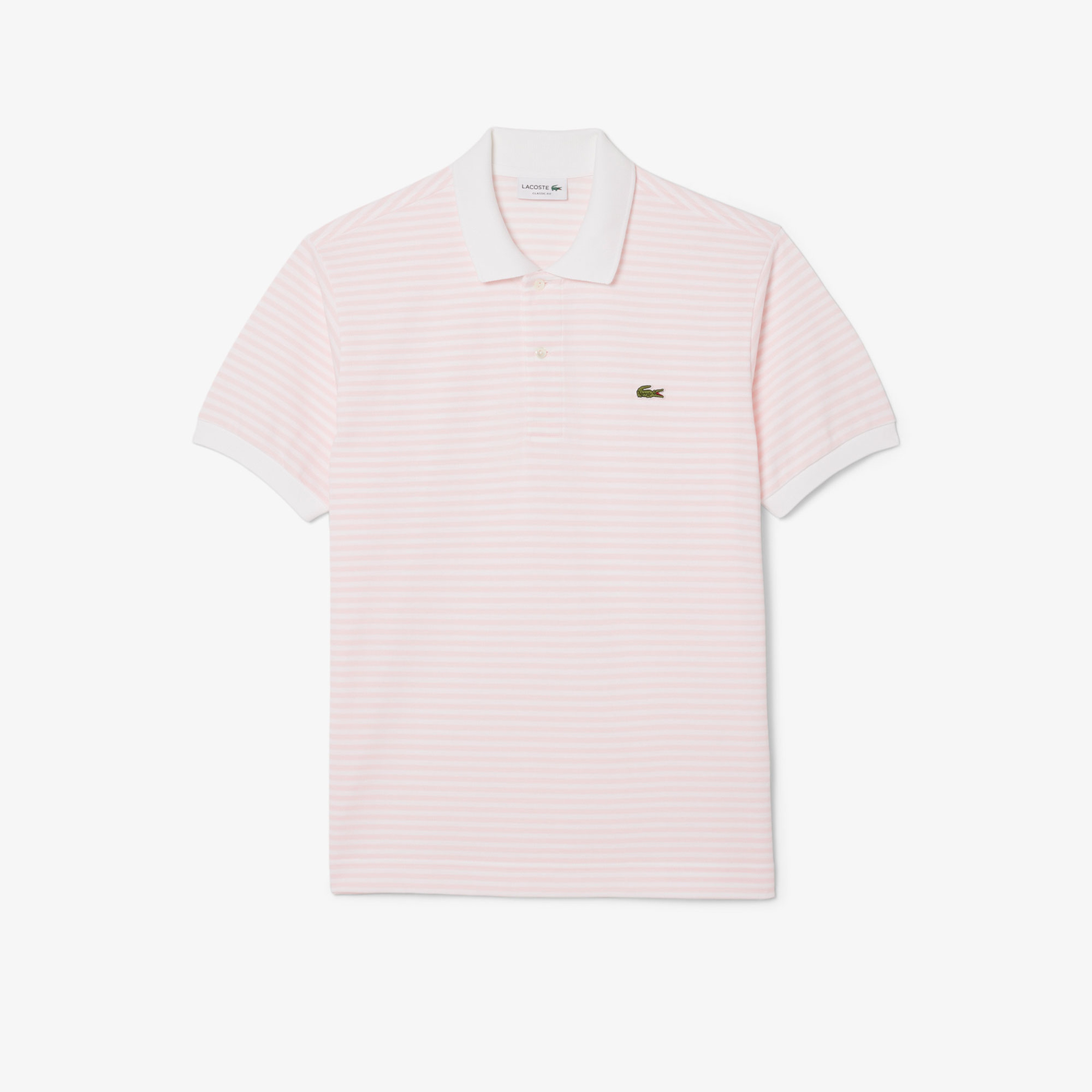 L.12.12 Erkek Classic Fit Çizgili Pembe Polo
