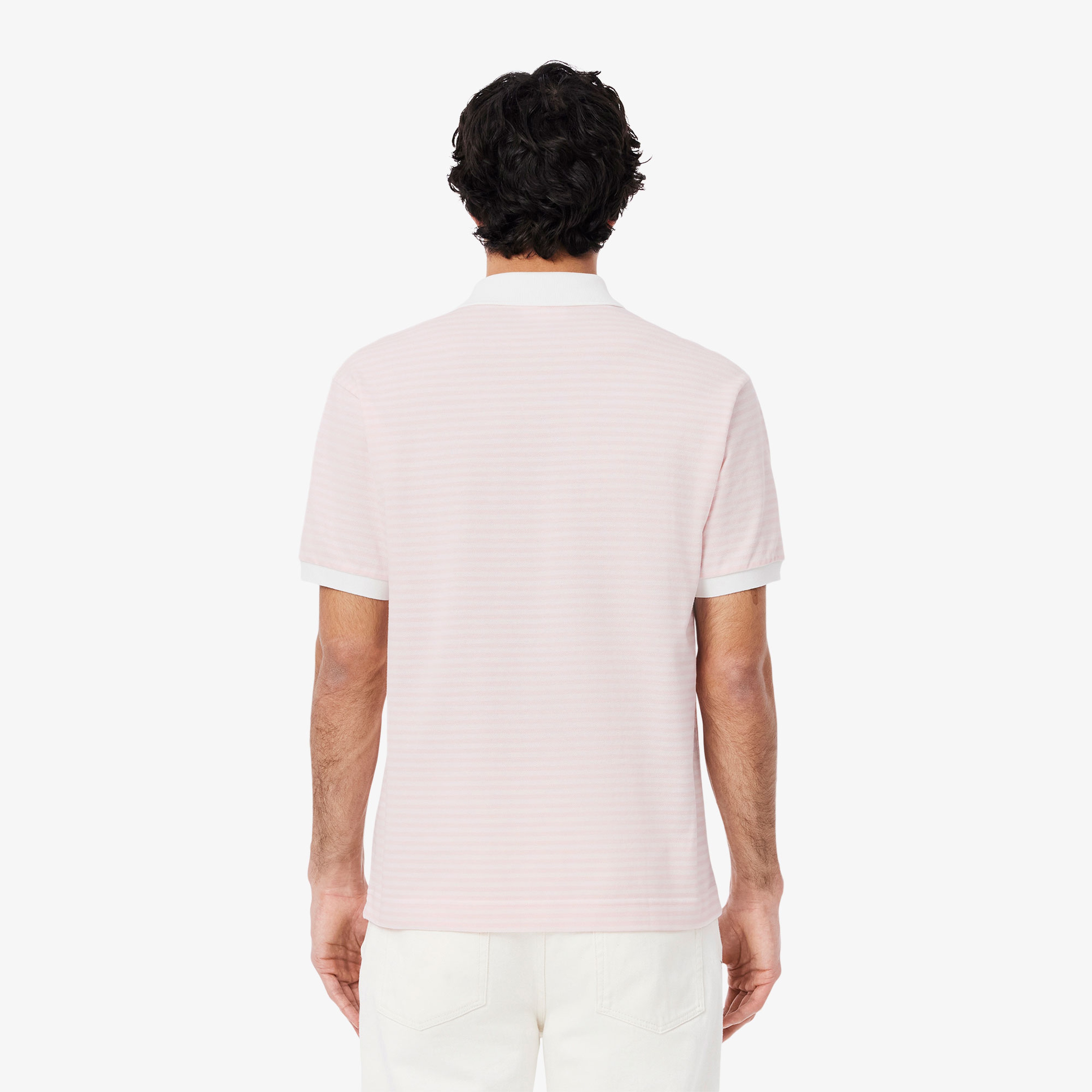 L.12.12 Erkek Classic Fit Çizgili Pembe Polo