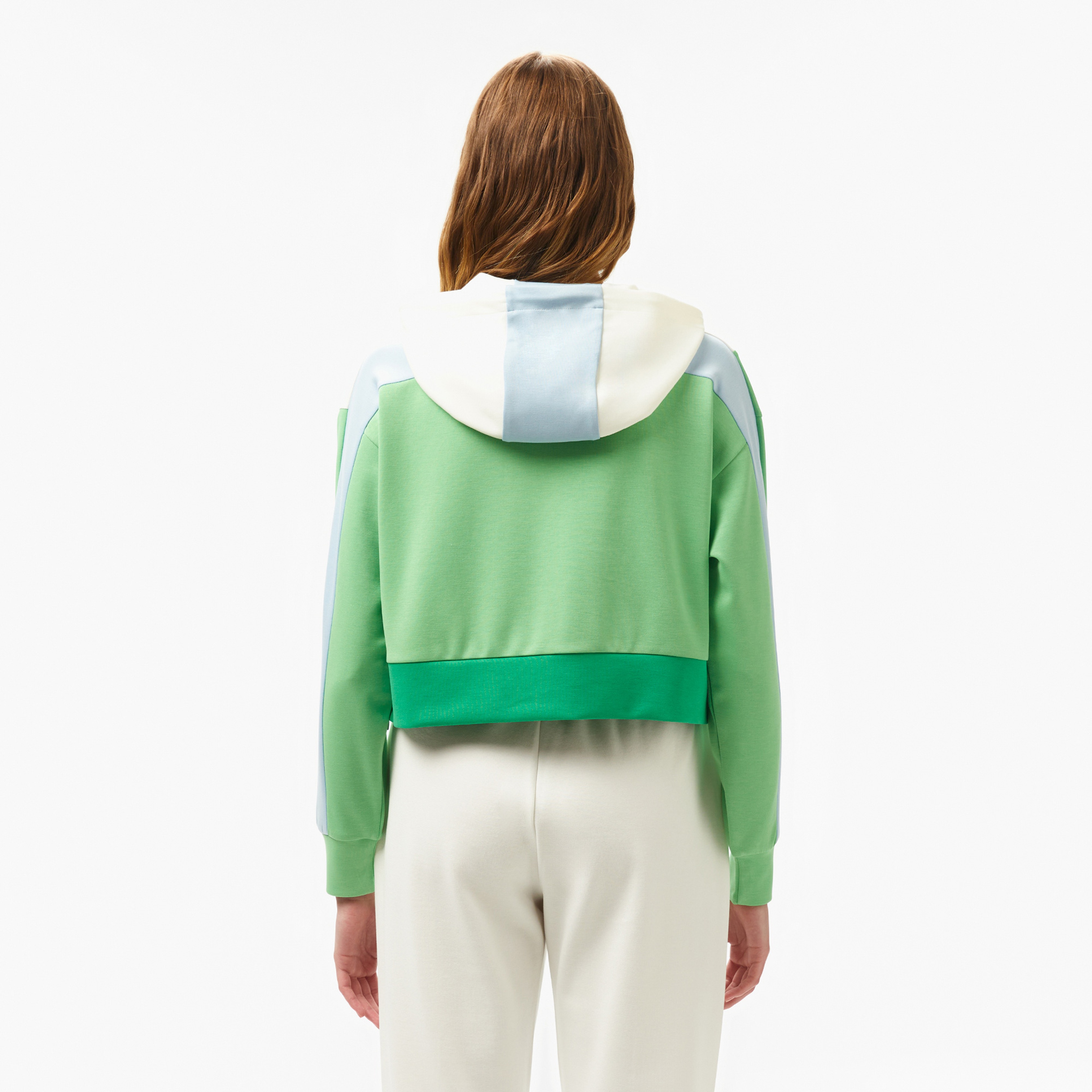 Kadın Kapüşonlu Renk Bloklu Açık Yeşil Sweatshirt