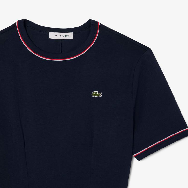 Kadın Flare Fit Kısa Kollu Bisiklet Yaka Lacivert Elbise