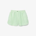 Kadın Loose Fit Çizgili Keten Yeşil Şort