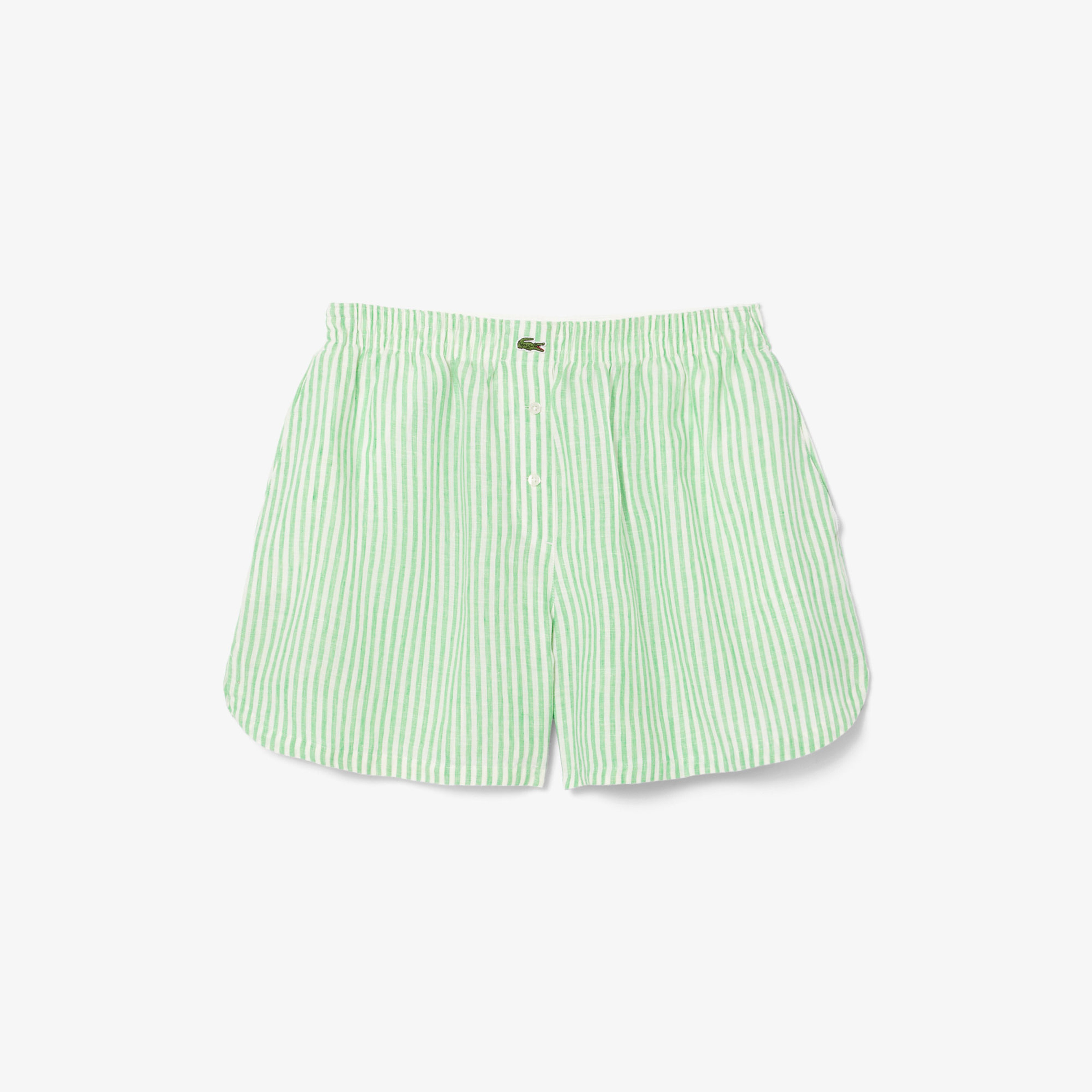 Kadın Loose Fit Çizgili Keten Yeşil Şort